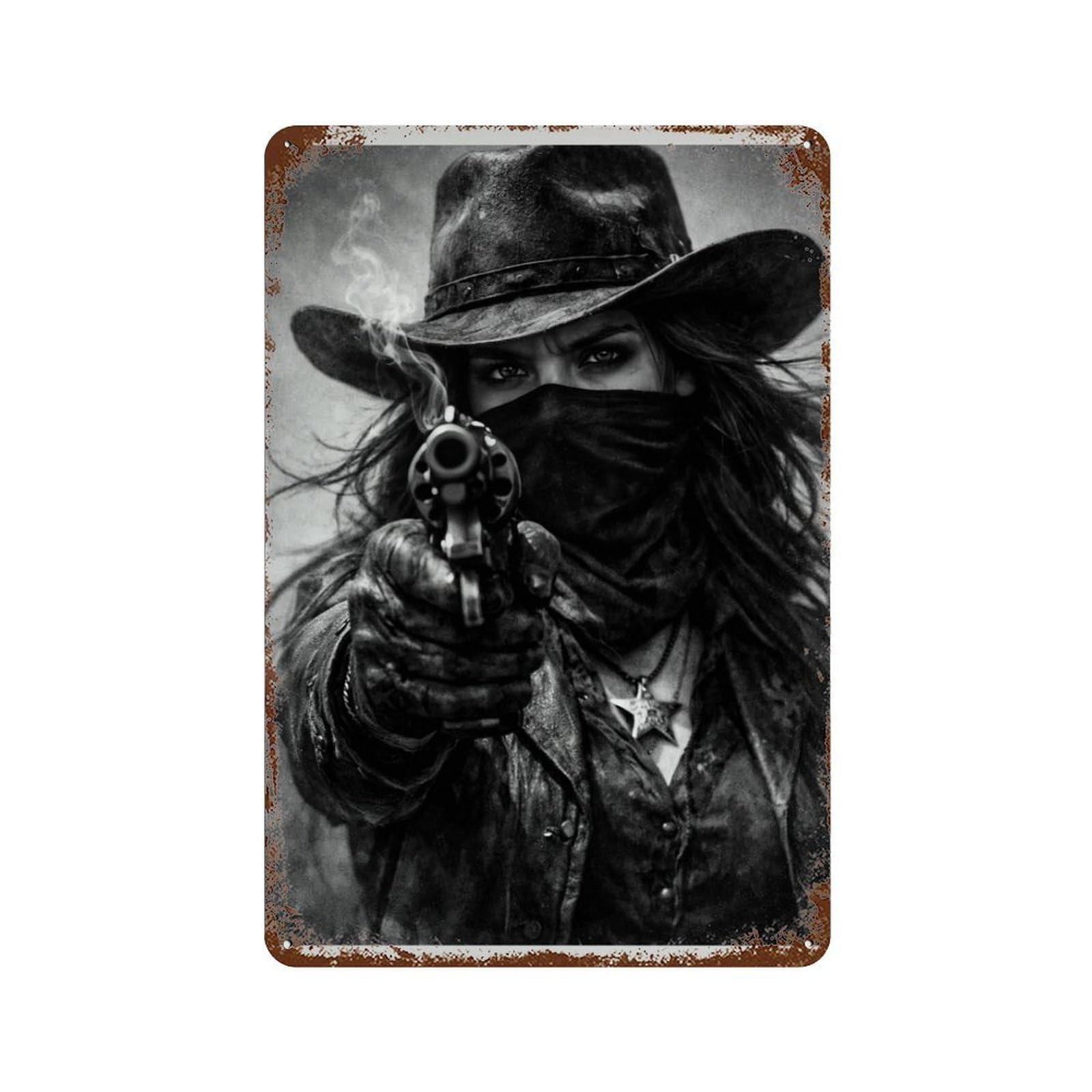 xiaoxiaoshen Western Cowgirl Six Shooter ， Vintage Wild West, Dark Academia Wall Decor Art Metal Tin Poster Modern Home Decor Art Home Bar Shop Decorations Vintage Sign 30x20cm