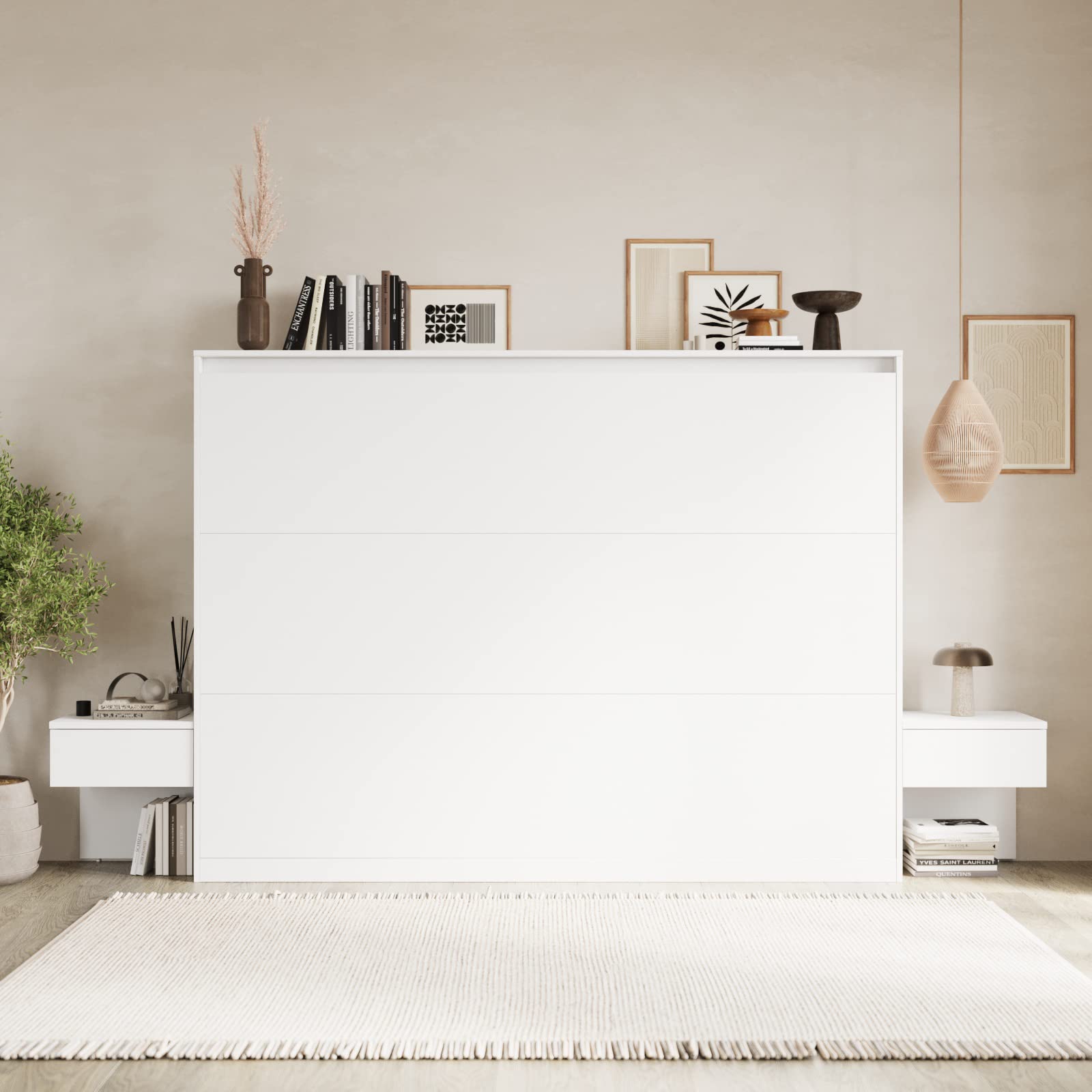 SMARTBett Set Letto a Scomparsa Classico Orizzontale 160x200 con 2 Comodini Bianchi