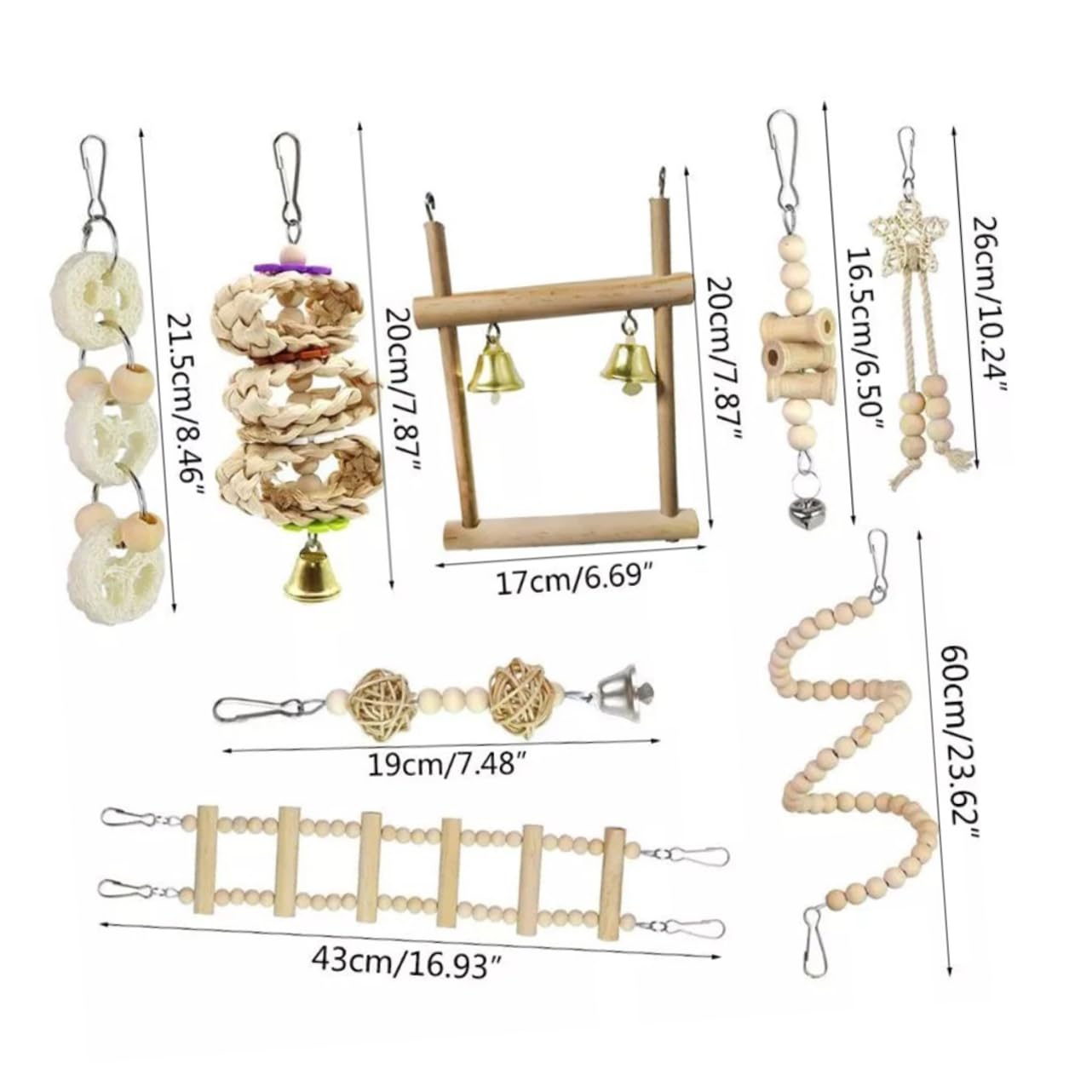 POPETPOP 2ensembles Cage à Oiseaux avec Balançoire Bois pour Perruche Jouet à Mâcher Amusant pour Perroquet pour Divertir Vos Oiseaux De Compagnie