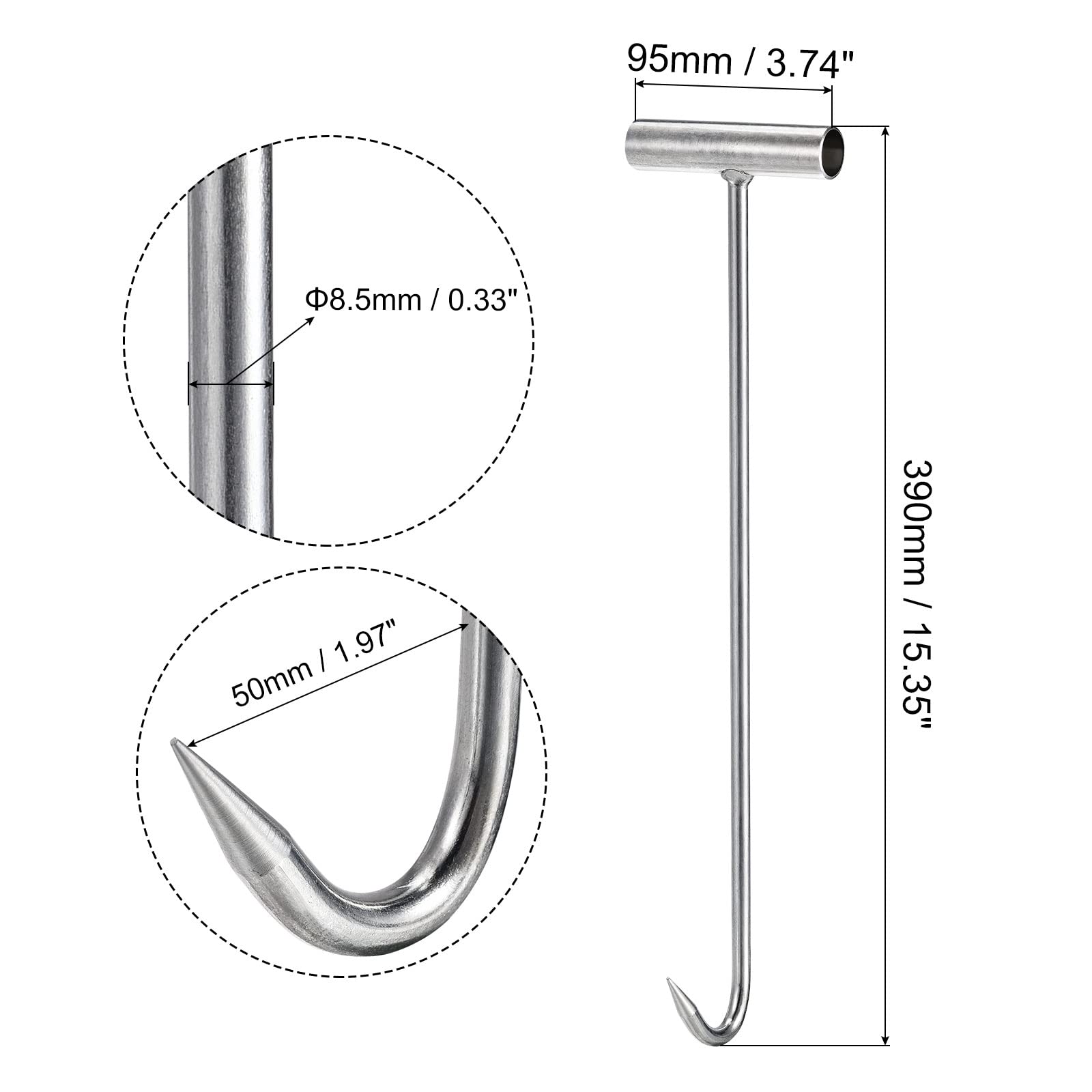 uxcell Lot de 4 crochets à désosser en acier inoxydable avec poignée en T de 39 cm