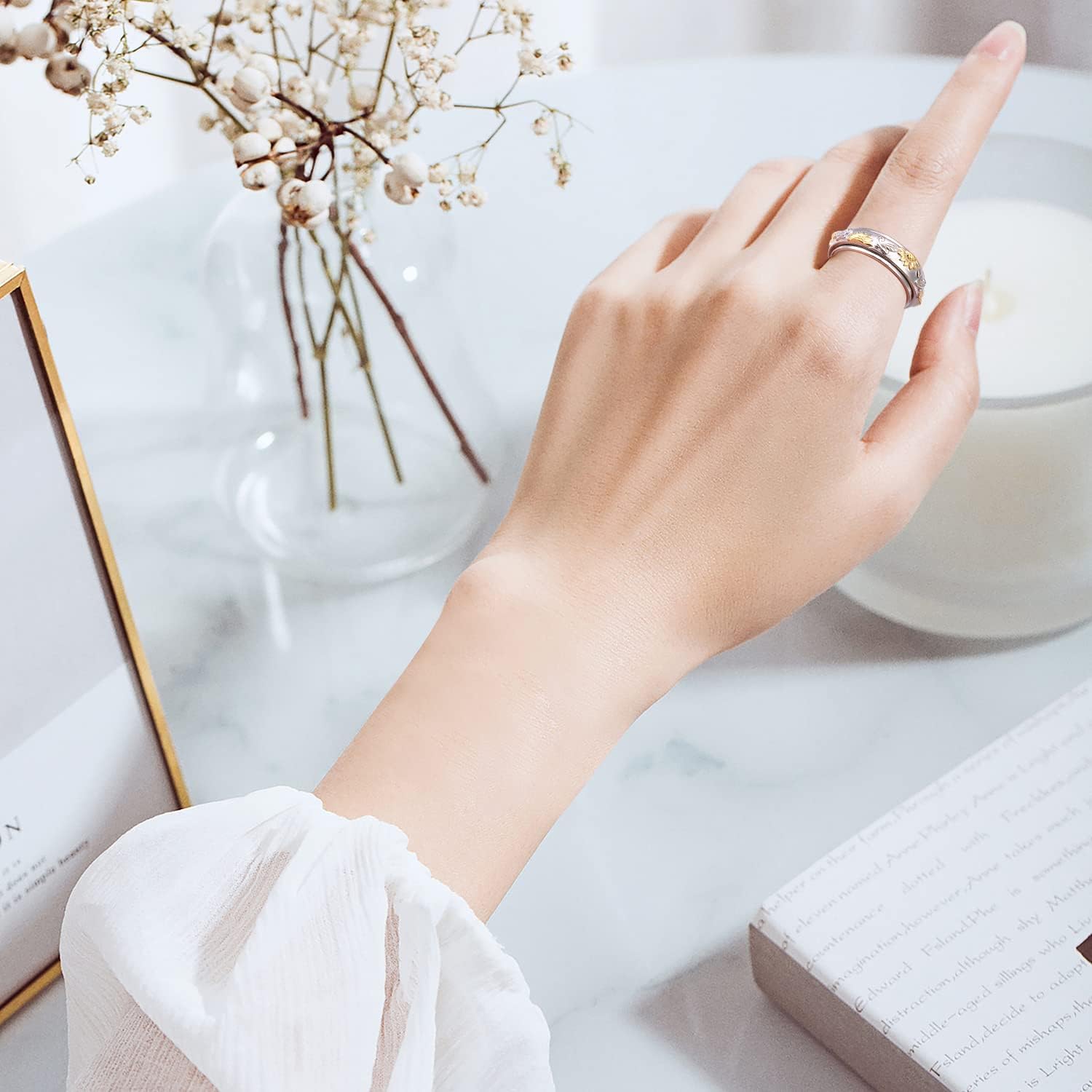 Miniatura 6 de DAOCHONG Anillos giratorios para aliviar la ansiedad, multiestilo, girasol, margarita, claddagh, giratorio, plata de ley, para TDAH y alivio del