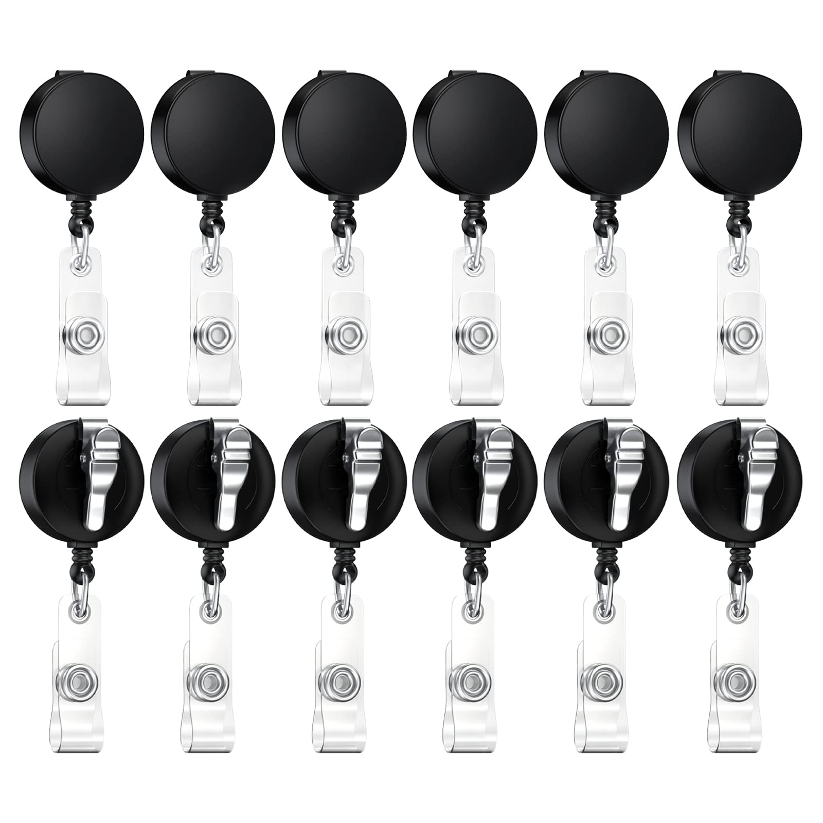 12 Pack Retractable Badge Holder Reel ID Badge Reels Name Holder with Alligator Clip 20 Pack DIY Pattern Stickers for Office Worker Doctor Nurse Student (12 Pieces Black)