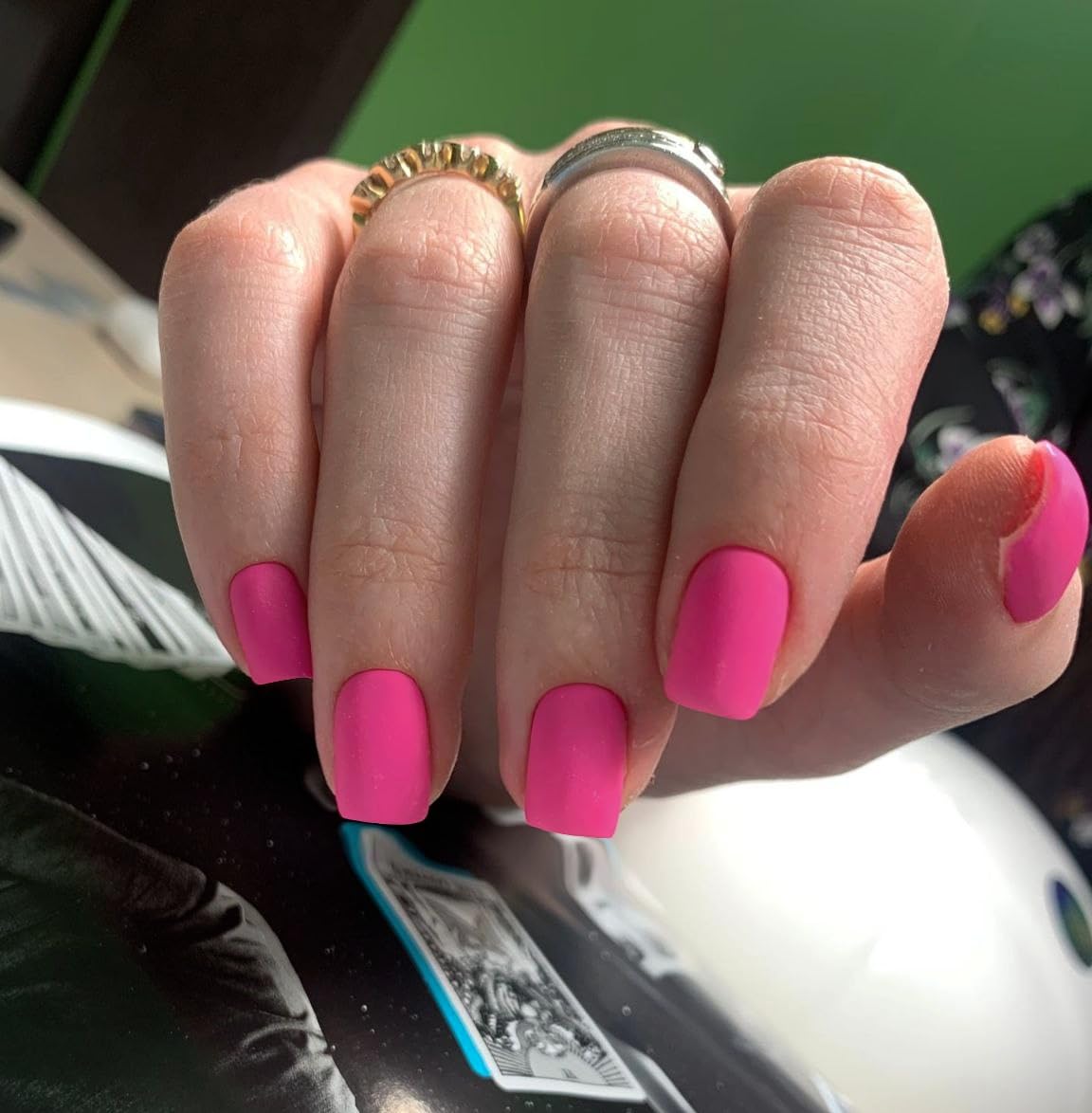 KQueenest Matte Hot Pink Press on Nails Short Square, Short False Nails Coffin, Velvet Solid Burgundy Small Fake Nails Set - Image 2