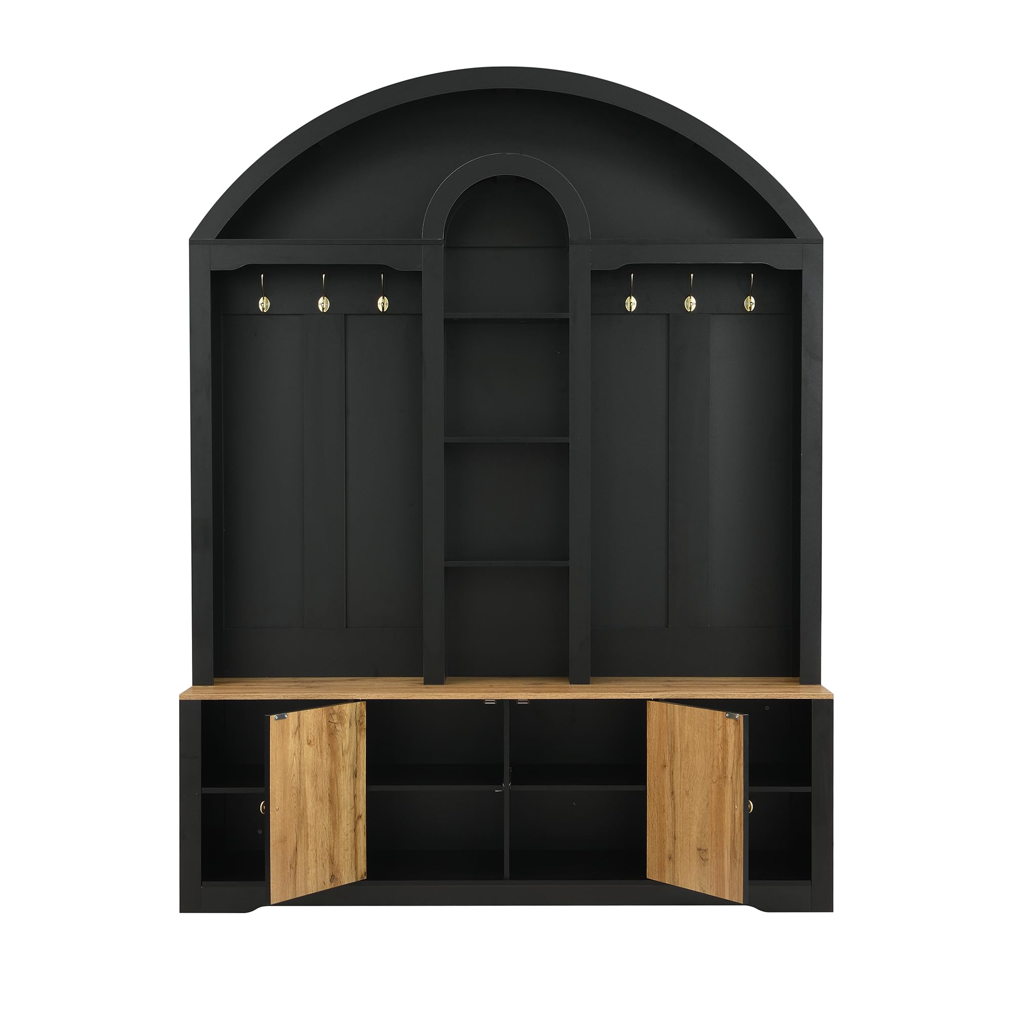 Armadio multifunzione nero 150 x 200 cm, con scarpiera, ripiani e ganci, in robusto MDF dal design moderno e pratico spazio di archiviazione