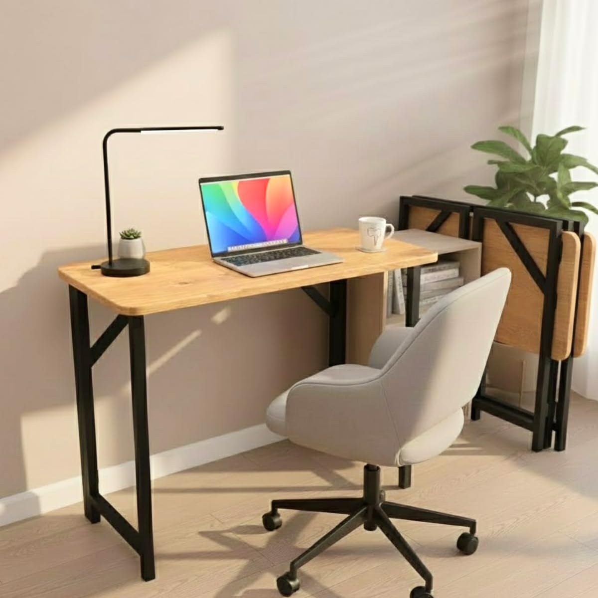 Hanamori Foldable Study Table for Home | No-Assembly Work from