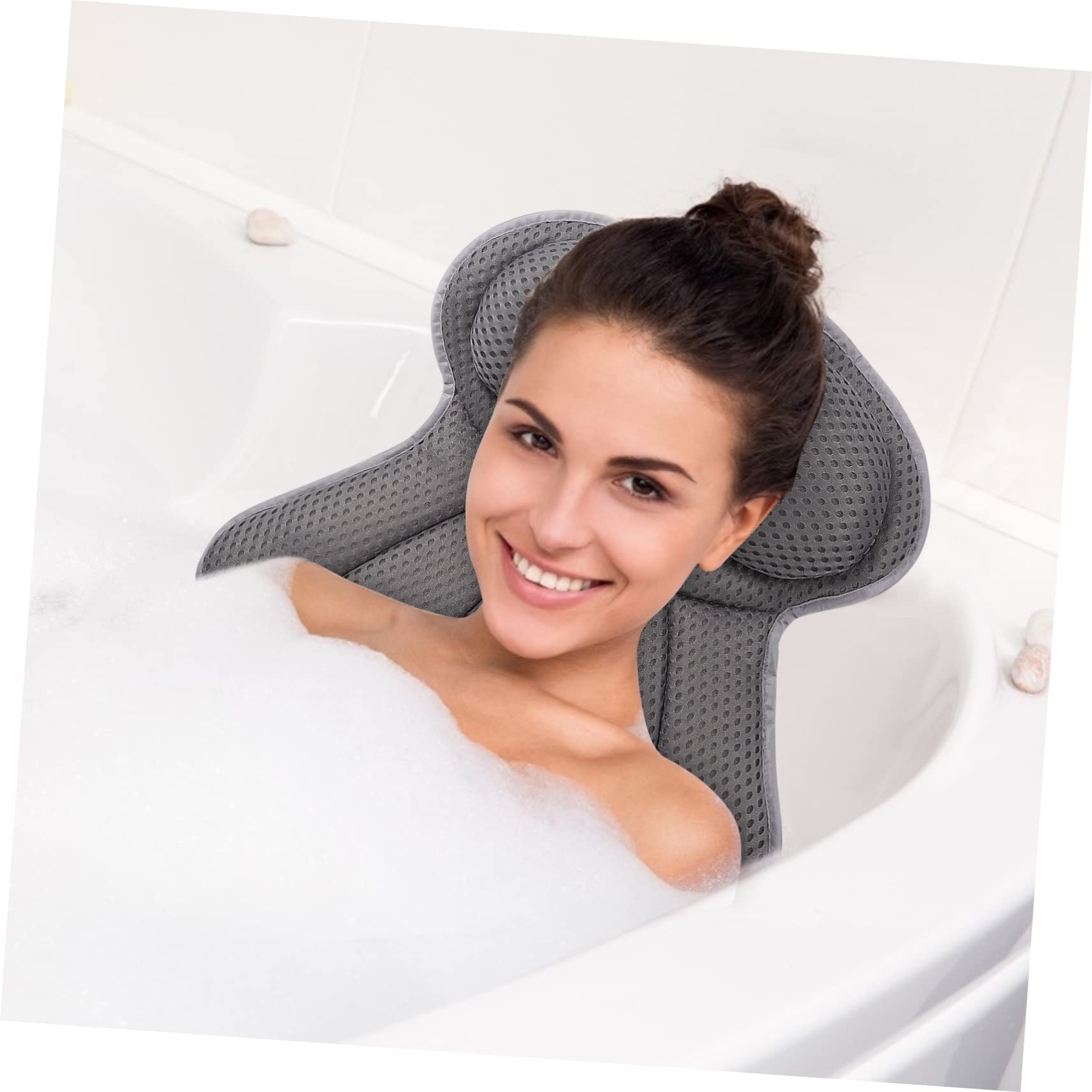 AUTSUPPL Fishtail Pillow Bath Tub Pillow Bathtub Neck Cushion Inflatable Comfortable Grey