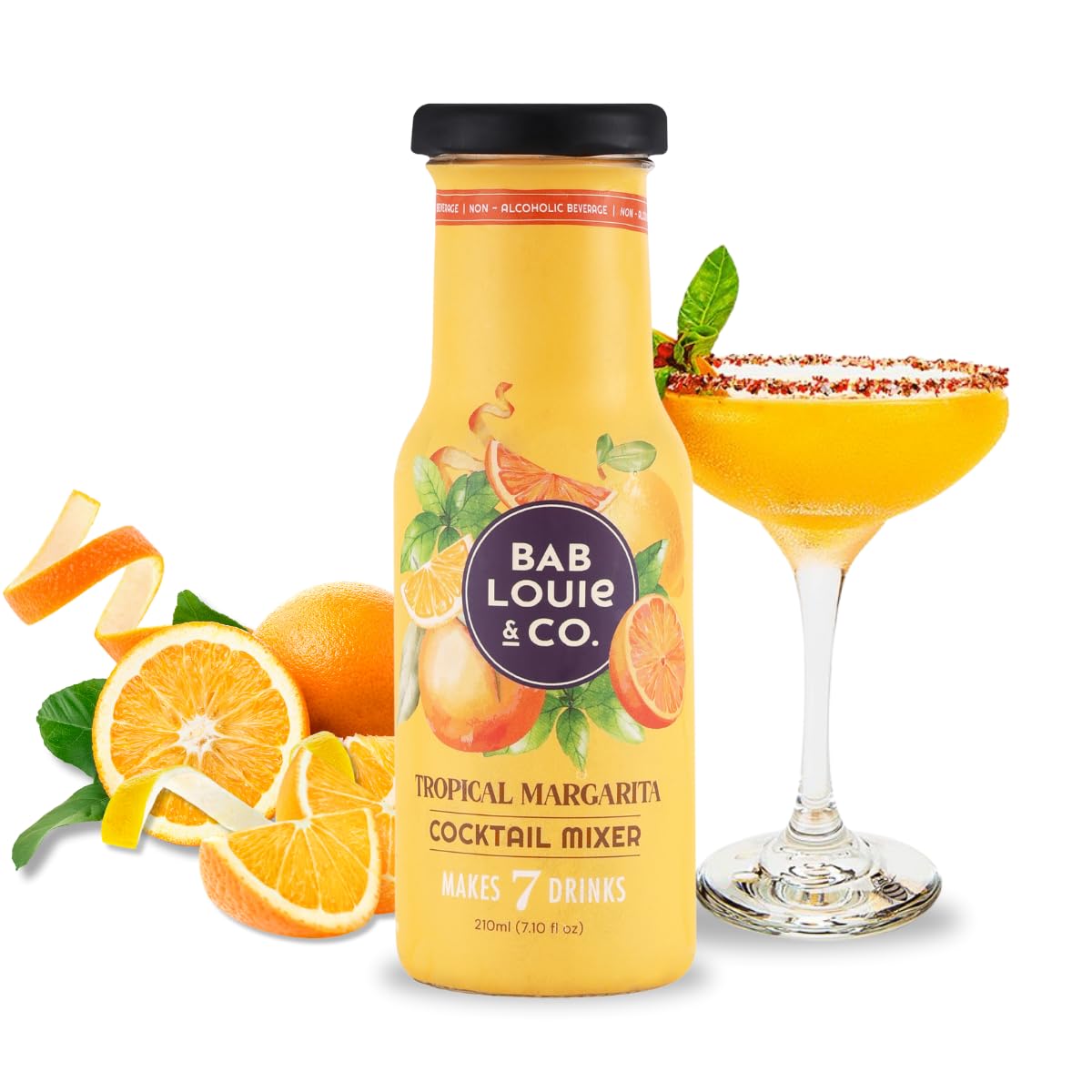 Bab Louie & Co. Tropical Margarita Cocktail Mixer | Makes 7 Cocktails & Mocktails | Non-Alcoholic & 100% Natural Mixers | Cocktail and Mocktail Syrup for Vodka, Gin, Rum | Zero Preservatives | 210ml