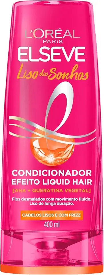 L'Oréal Paris Elseve Liso dos Sonhos Condicionador, com Efeito Liquid Hair, Enriquecido com AHA e Queratina Vegetal para Alinhamento Capilar e Brilho Intenso, 400ml