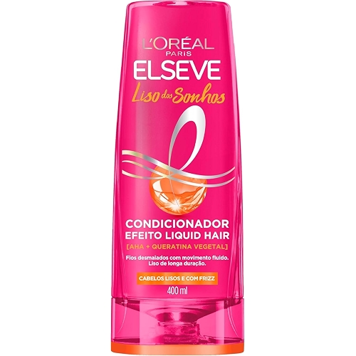 L'Oréal Paris Elseve Liso dos Sonhos Condicionador, com Efeito Liquid Hair, Enriquecido com AHA e Queratina Vegetal para Alinhamento Capilar e Brilho Intenso, 400ml