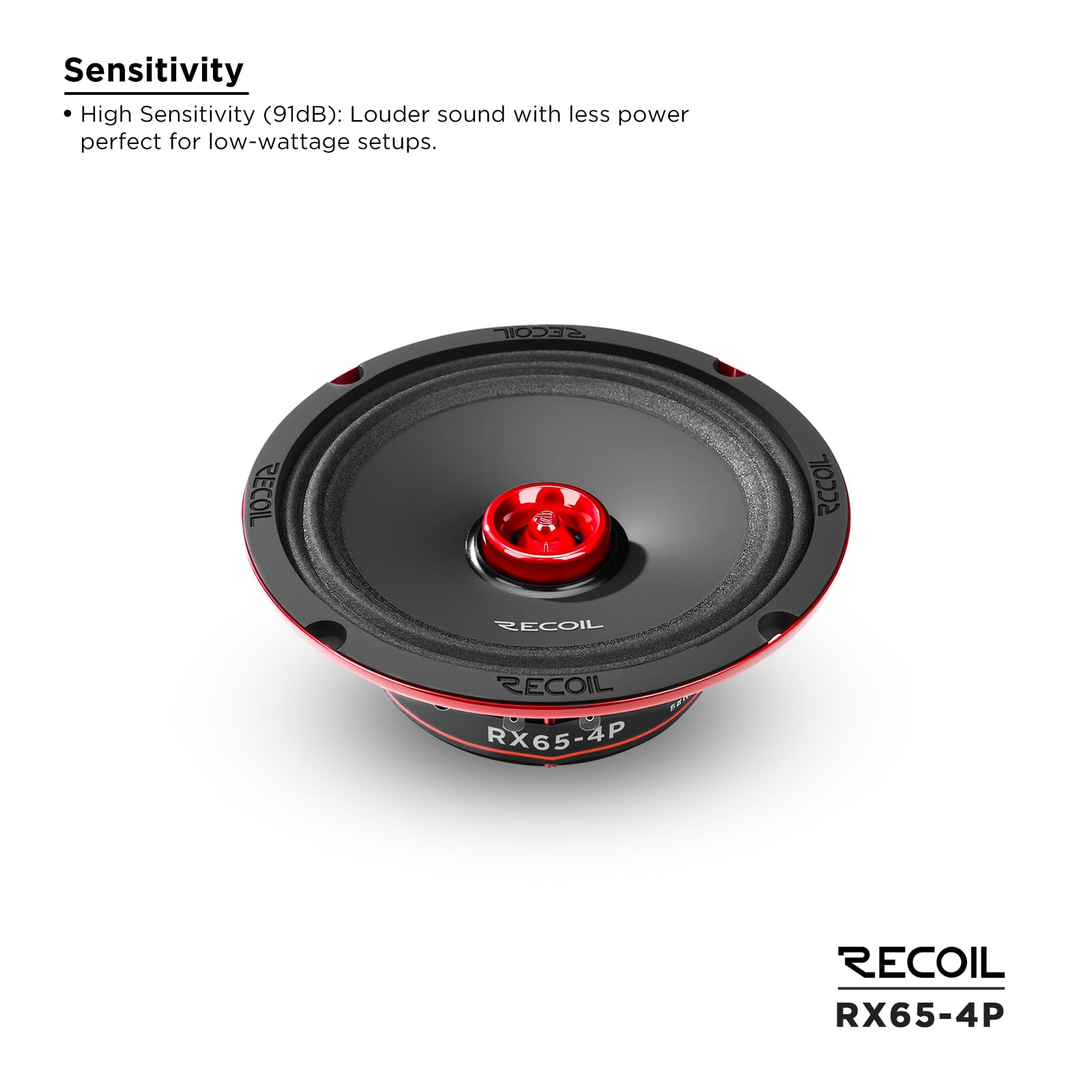 RECOIL RX65-4P Altavoces Coaxiales Coche Pro Audio 16,5cm 200W | 6.5", Driver Trompa，100W RMS, 90dB, 4 Ohm, Imán Ferrita 17oz, Bobina 1.5", Par