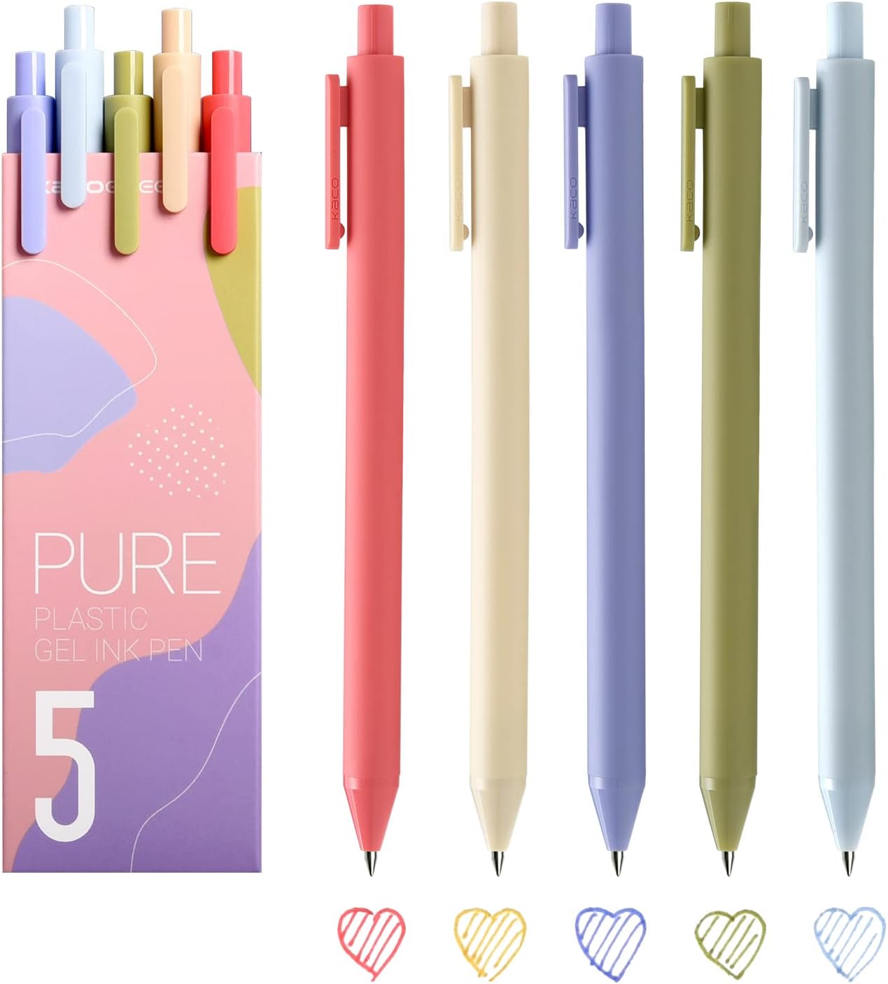 Pack of 5 Pieces Colored Ink Pens Retractable Cute Pens for Note Taking 0.5mm Fine Point (Morandi II)