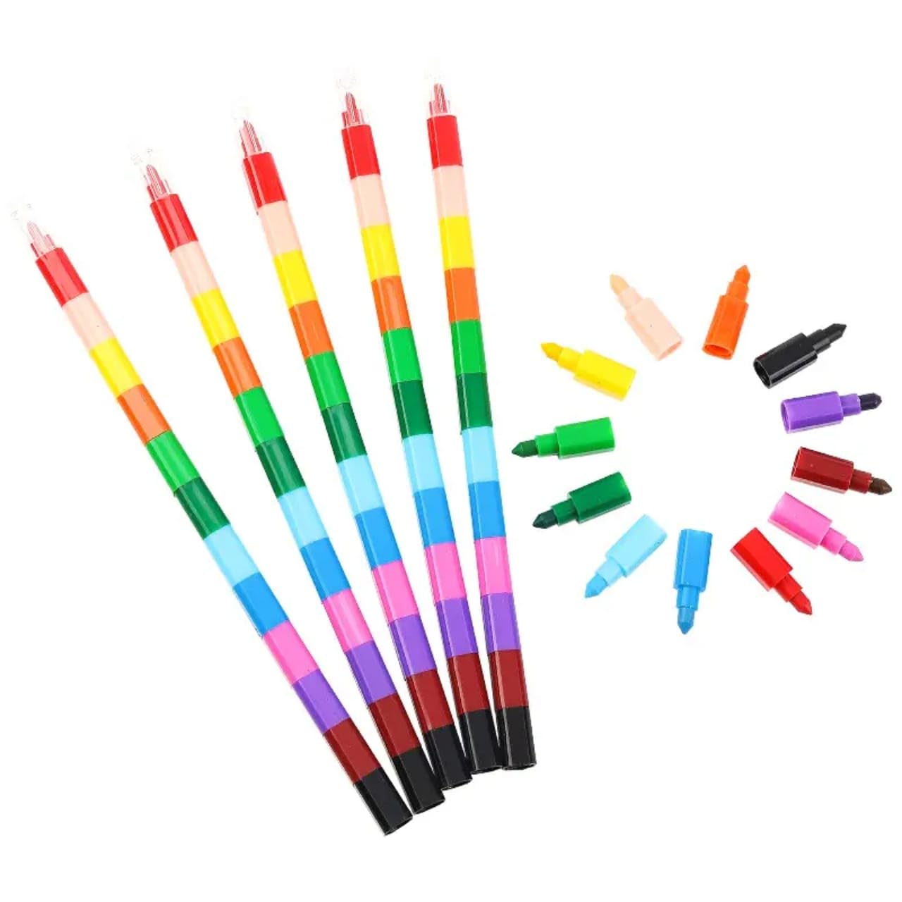 VTL Rainbow Stacking Crayons for Kids | 12 Detachable Colors in 1 Stackable Crayon Pen | Non-Toxic Wax Coloring Crayons for Drawing, Art & Craft, School Supplies & Birthday Return Gifts | Pack of 6-image-10
