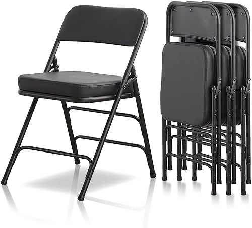 Miniatura 7 de KAIHAOWIN Sillas plegables con asiento acolchado ultra grueso, silla plegable para interiores, cómodas sillas de metal con cojín suave, color marrón