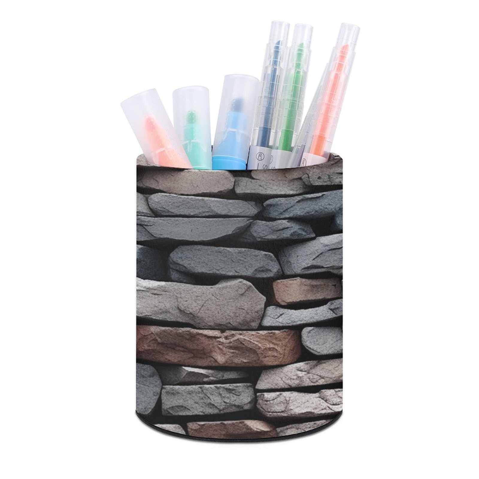 FekiLoot PU Leather Round Pen Holder Stone Pencil Holder Desk Organizer Pen Organizer Pen Cup Pencil Cup Caddy Desktop Stationery Organizers for Office Home Supplies
