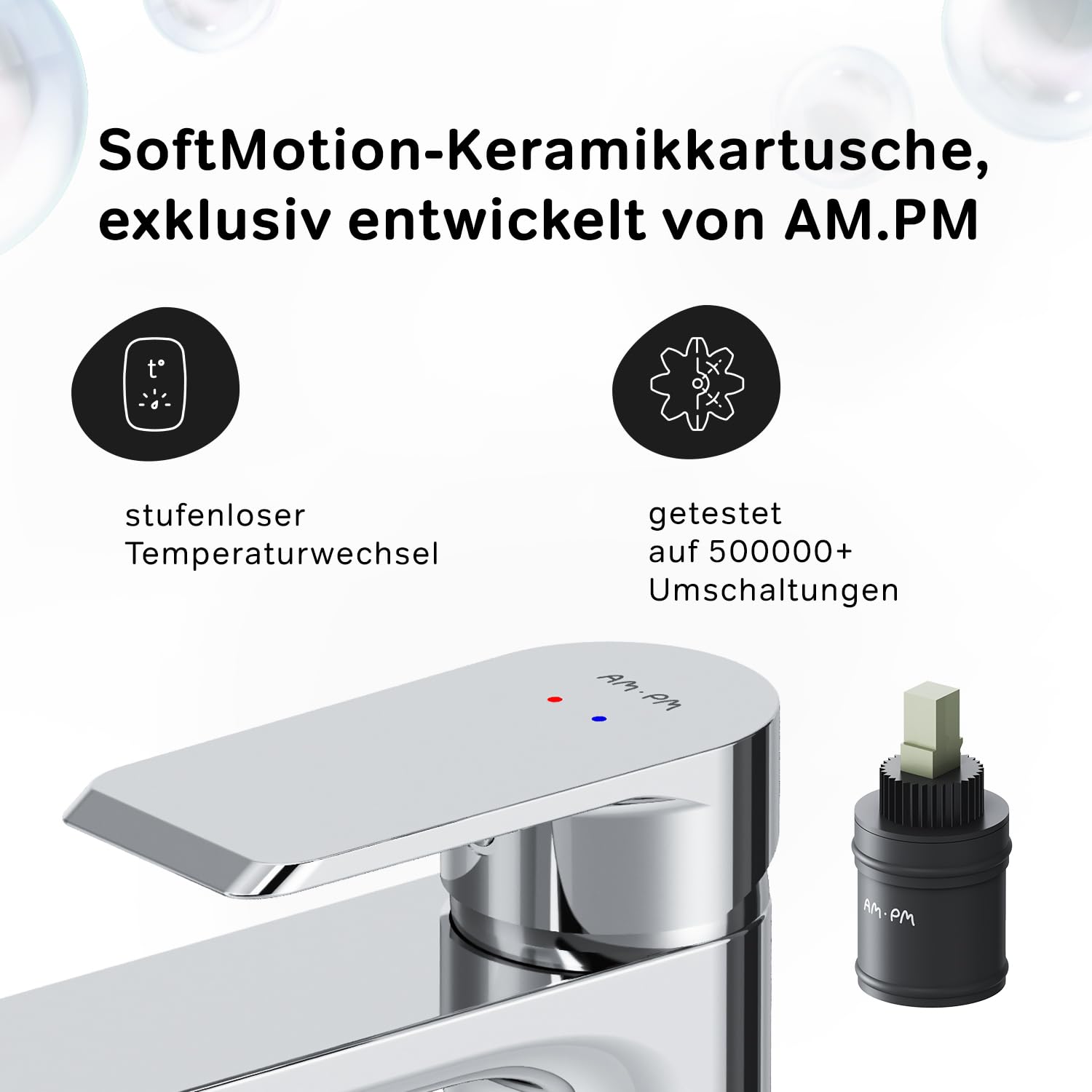 AM.PM Flash - Wasserhahn Bad für Waschbecken, Badarmatur Einhandmischer aus Messing, Waschtischarmatur für Badezimmer, Einhebel-Waschtischmischer Kurzer Auslauf 96 mm, Chrom