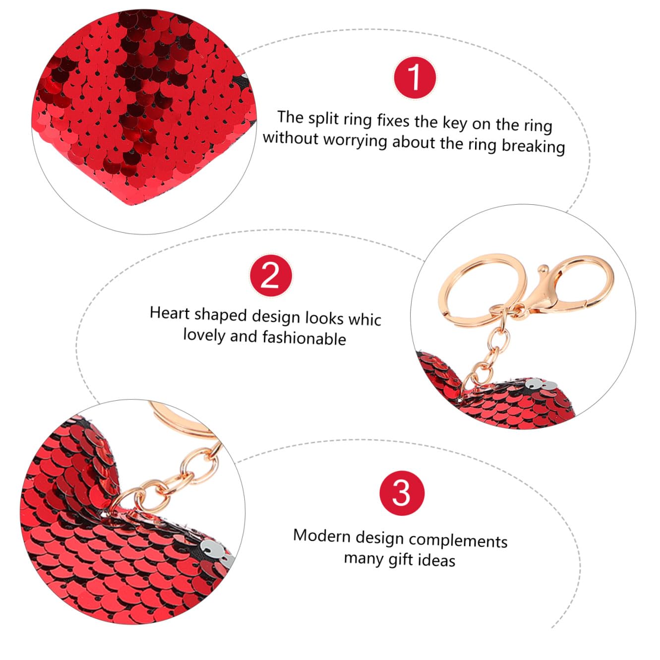 BESTonZON 24 Portachiavi a Forma di Cuore Paillettes Reversibili Decorazioni Glitterate per Chiavi e Borse Set da 24 Pezzi per Regalo San e Accessori Donna