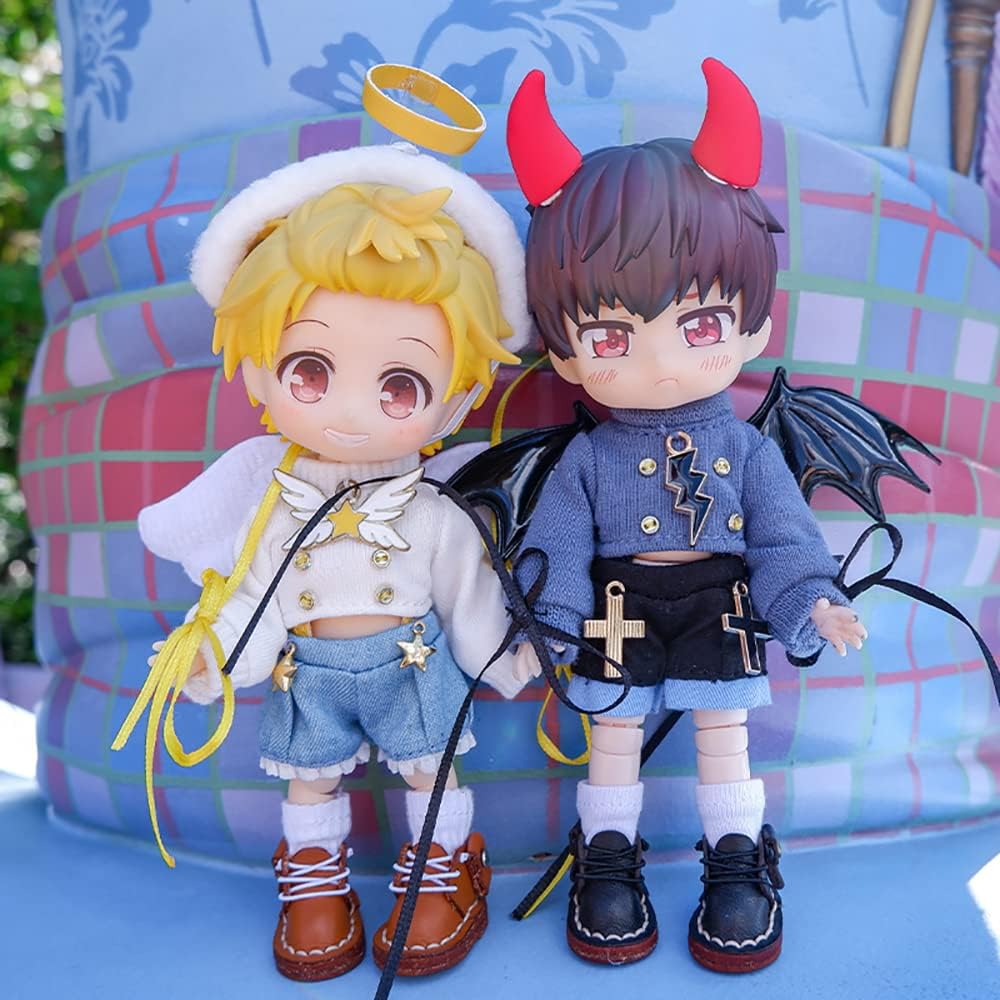Angel Suit Demon Suit for Ob11, GSC, YMY, BODY9, Molly, 1/12 BJD Doll Clothes Accessories (Black)