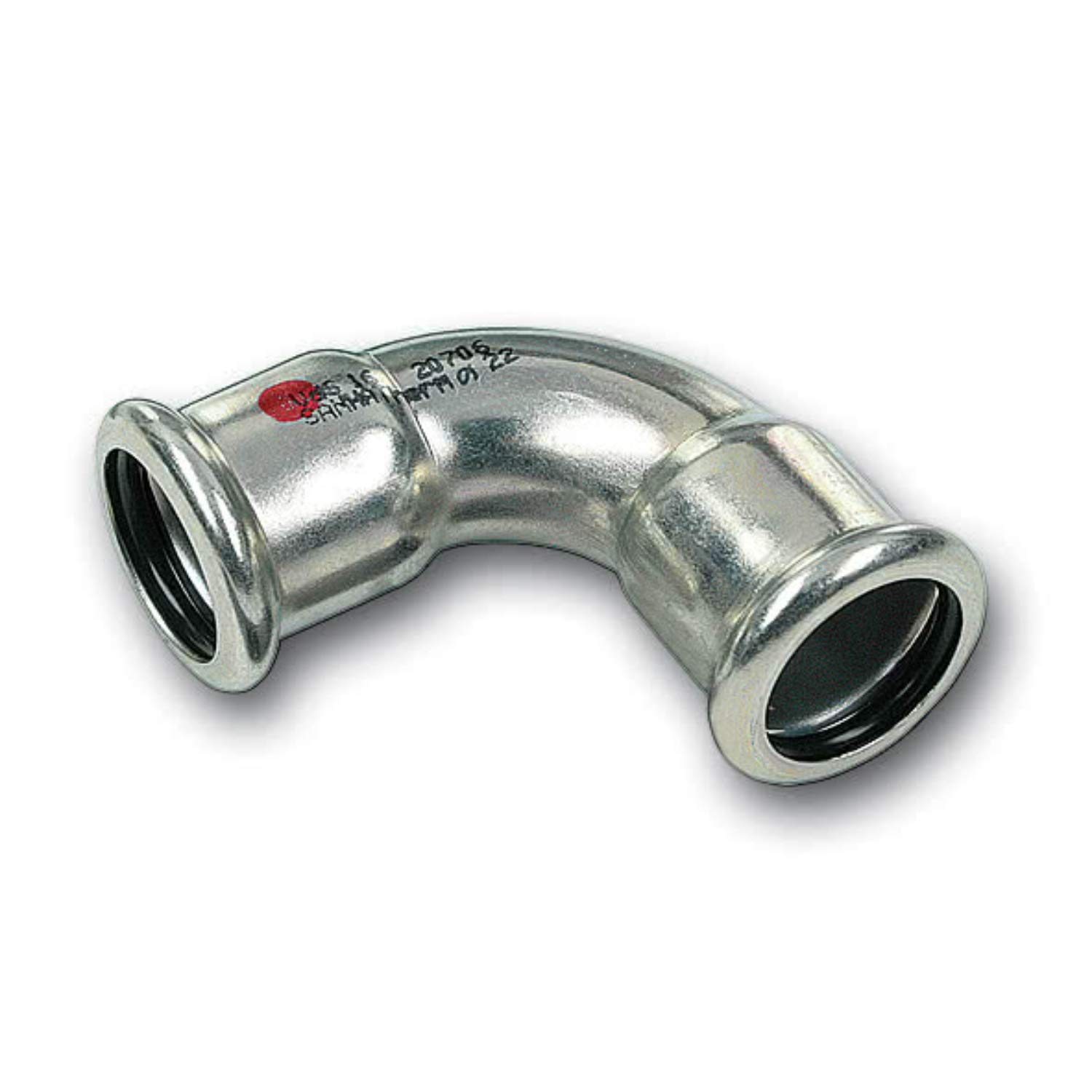 Curva 90º con extremo hembra-hembra Sanha Therm serie 24000, para instalaciones cerradas de calefacción, sistemas de aire comprimido y equipos de extinción de incendios, acero (Referencia: 124002A89)
