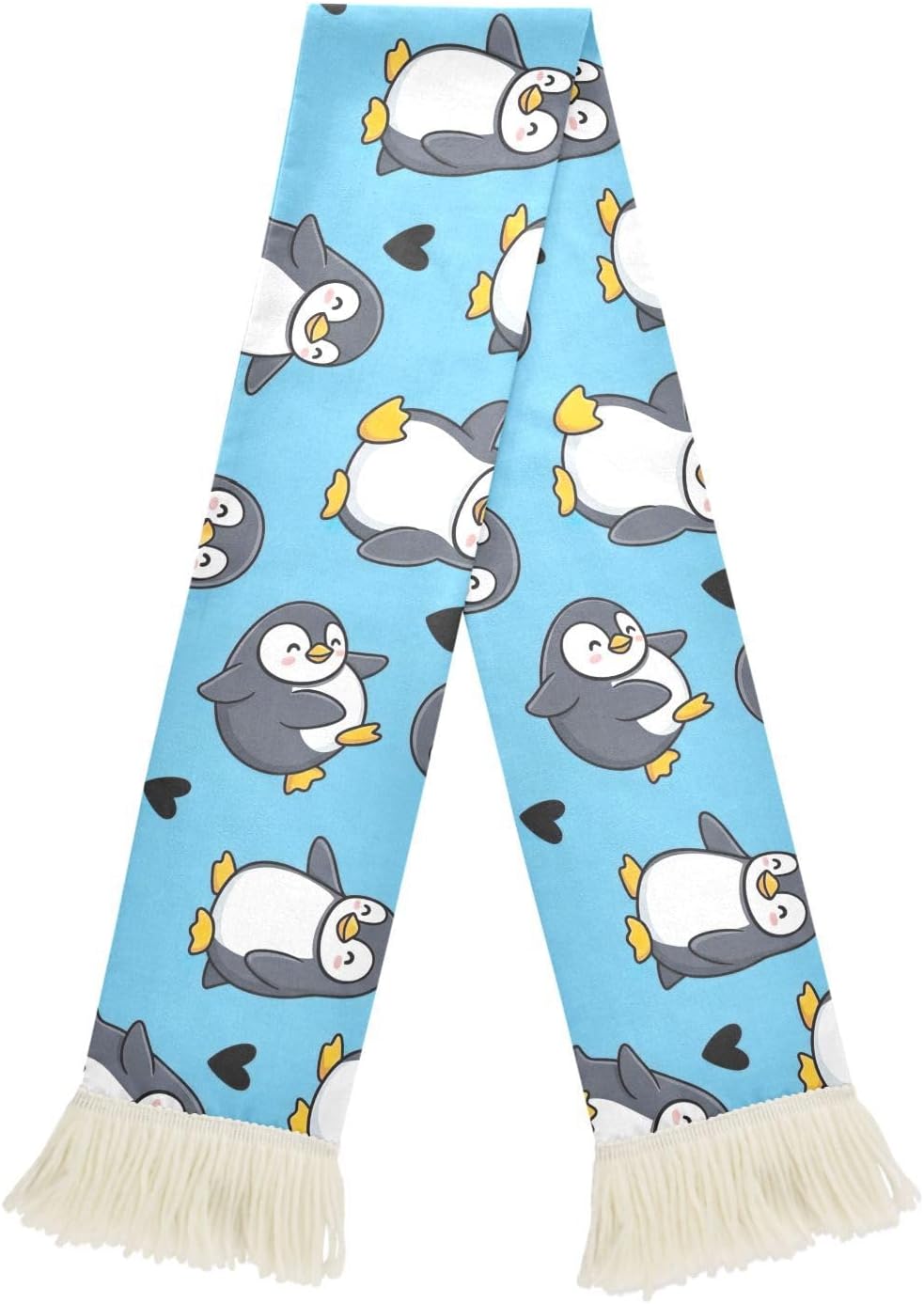 CHIFIGNO Cute Cartoon Penguins Blue Sports Fan Scarf, Soft Polyester Cheering Towel Scarf for Soccer Fans, Quick Dry Sweat Towel with Fringe Ends