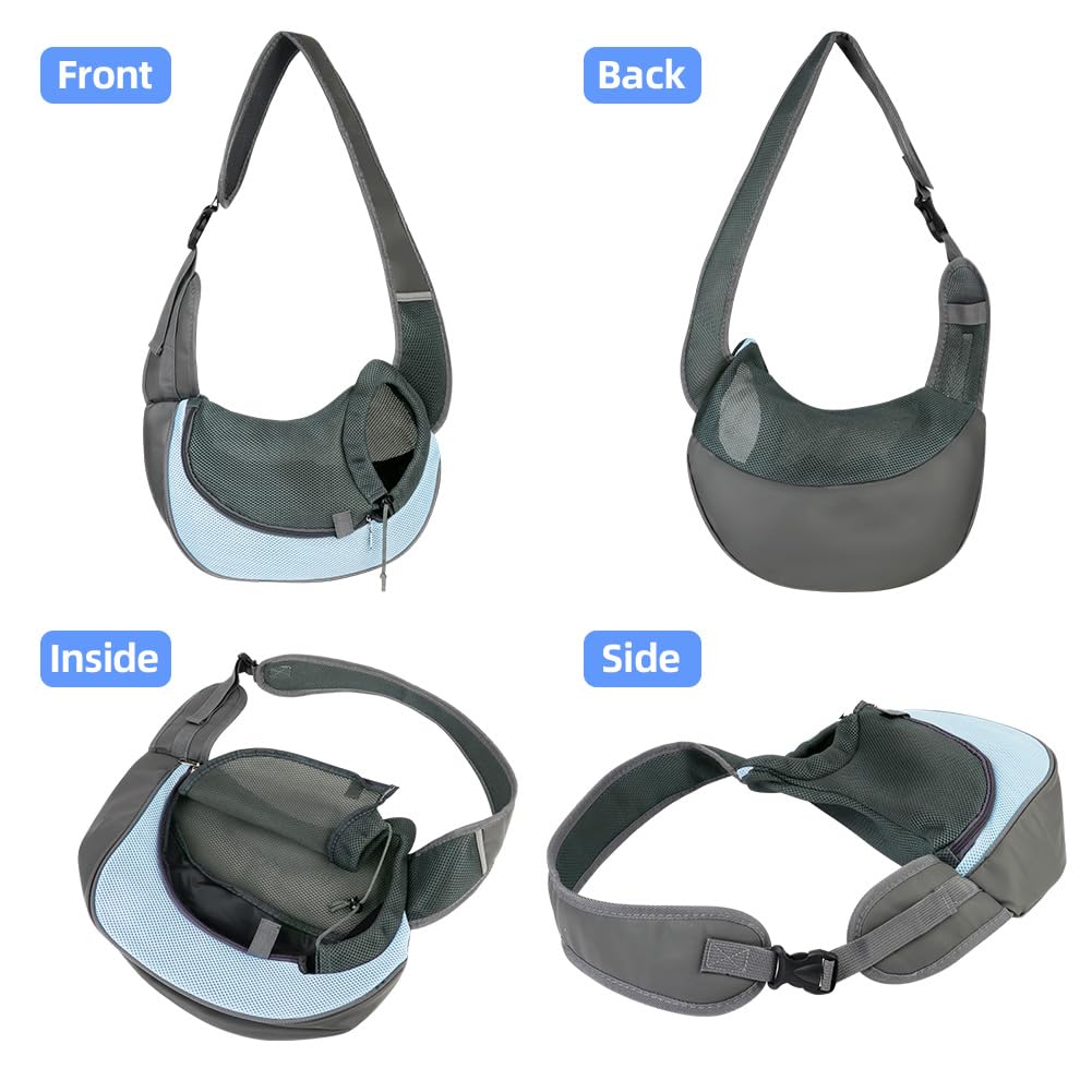 AUYAO Sac de Transport pour Chien Chat, Sac à Réglable BandoulièRe pour Petit Moyen Chiens/Chats, Sac à Bandoulière Mains Libres pour Animaux Jusqu’à 5kg pour l'extérieur, Marcher, Voyages(Bleu)