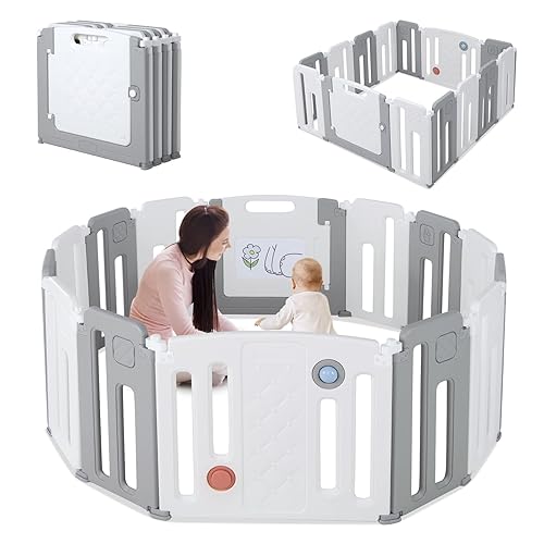 Costzon Corralito para bebés, 14 paneles extra grande para bebés y niños pequeños, centro de juegos de actividades plegable con puerta de seguridad,