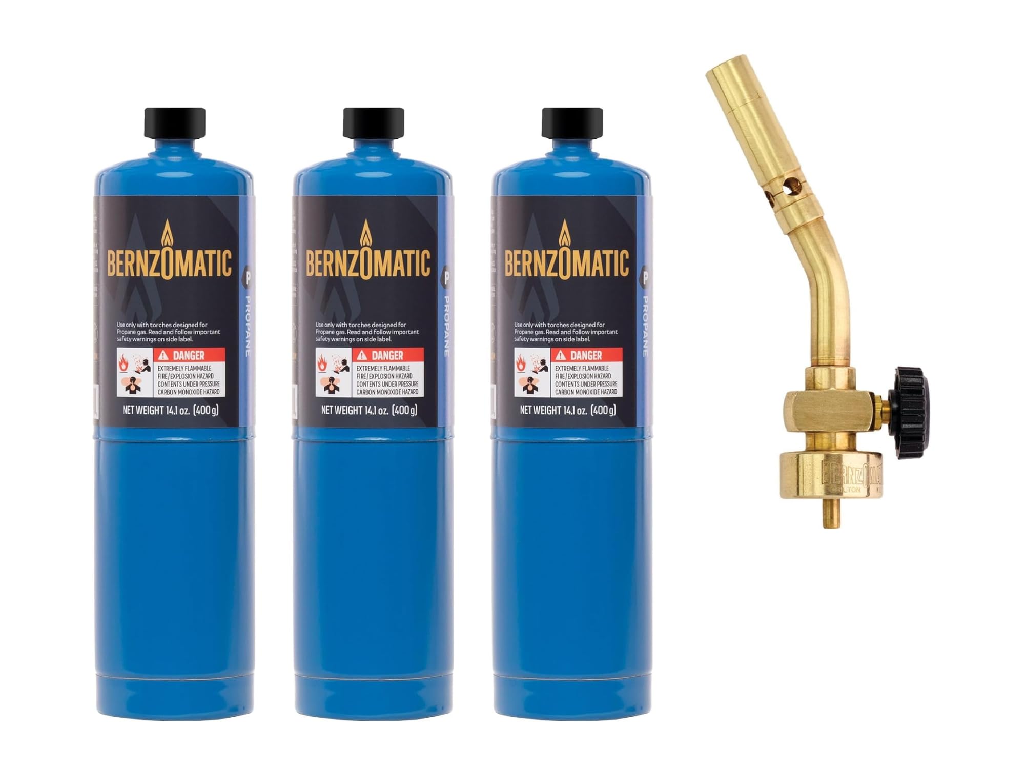 BernzOmatic Basic Use UL2317 Brass Pencil Flame Propane Torch Head (UL2317 Torch + 3 Bottles Propane)