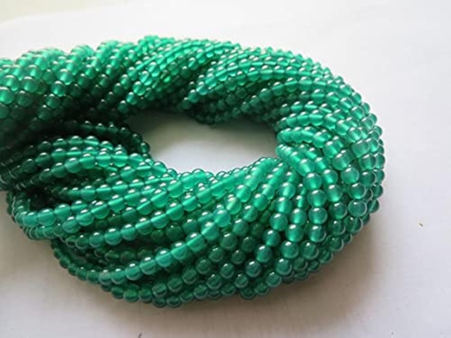Fil onyx vert 3mm perles calibrées sans défaut pour enfilage facile