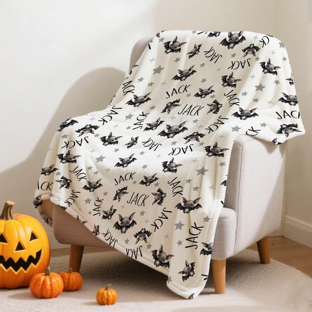 Personalized Halloween Blanket Custom Bat Blanket for Kid,50x40in