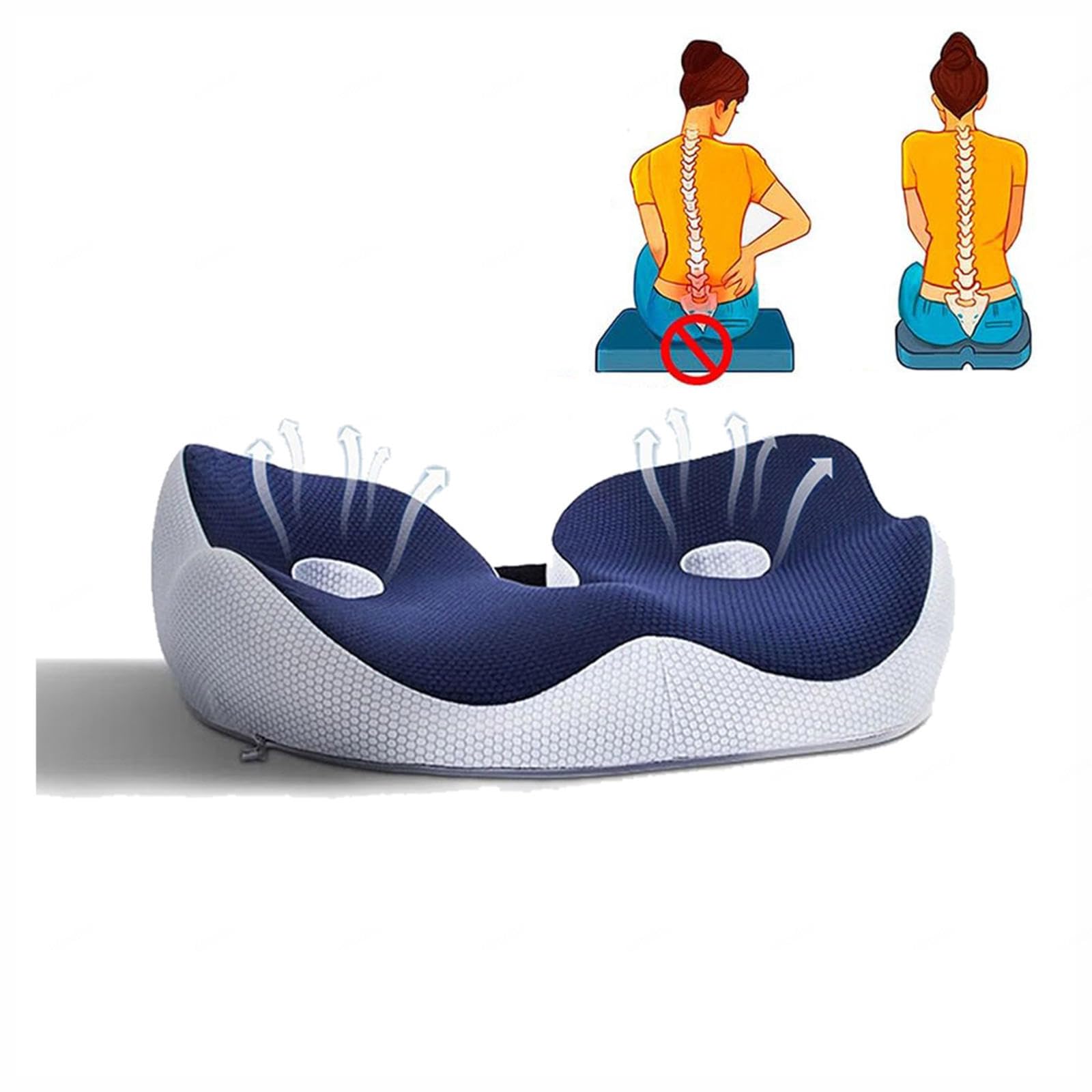 HAZARA Cojin Hemorroides, Cojin Ergonomico Silla Oficina Aumenta La Comodidad De Los Asientos, Cojin Viscoelastico Silla Oficina para El Dolor De Coxis,Alivio del Dolor De Espalda,B-Blue