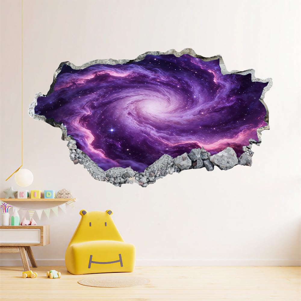 3D Wandtattoo Wanddurchbruch, Wirbeluniversum Durchbruch Wandaufkleber für Kinderzimmer, sticker für Wohnzimmer, Lila Wandsticker, Wandbild Junge Mädchen Schlafzimmer