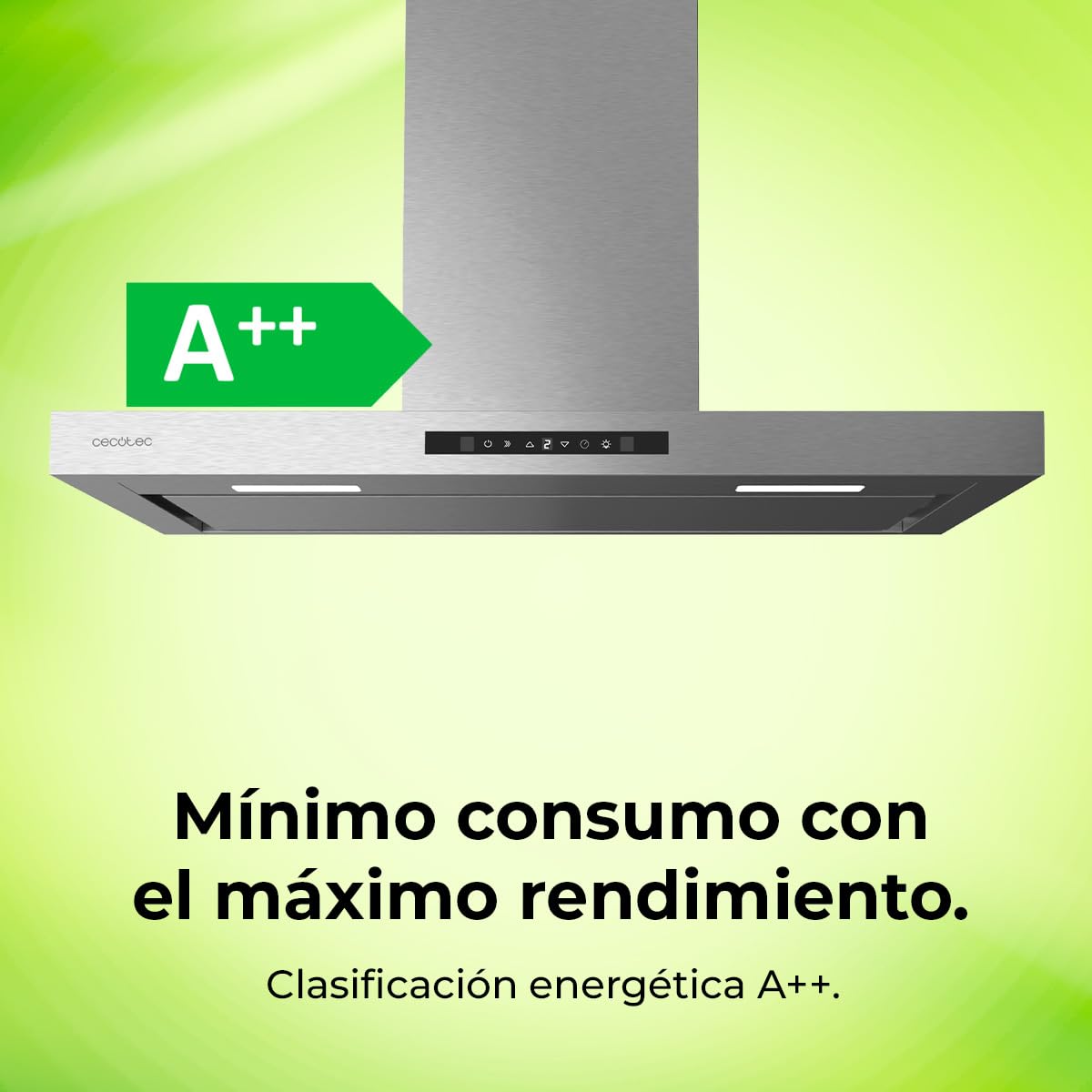 Cecotec Campana Extractora 90 cm Flux TT 908000 Glass Black A++, Clase A, 210W, Fuerza de succión de 800 m³/h, Acabado inoxidable, Control táctil, Hand Movement Control, Delay Funtion, Iluminación LED