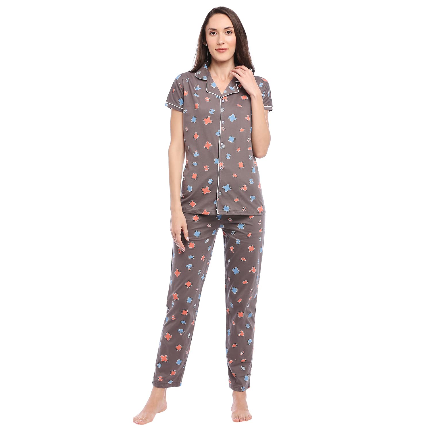 dzzo Cotton Night Suit for Women Girls | Women's Cotton Printed Night Suit Set of T-Shirt & Pyjama, Night wear Dress, Relaxed wear for Women Girls-picture-37