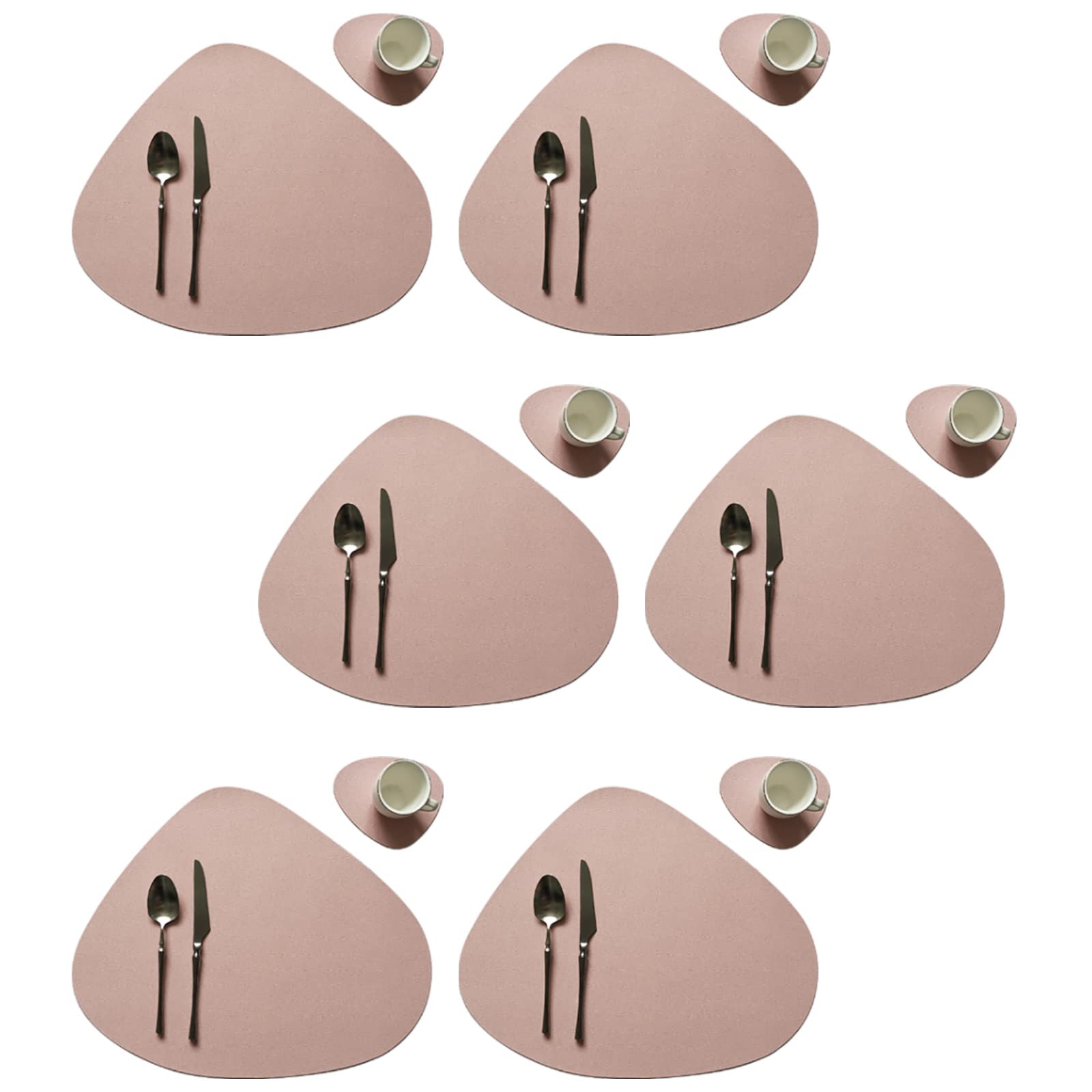 Set de table et dessous de verre rose imperméable lavable en similicuir résistant
