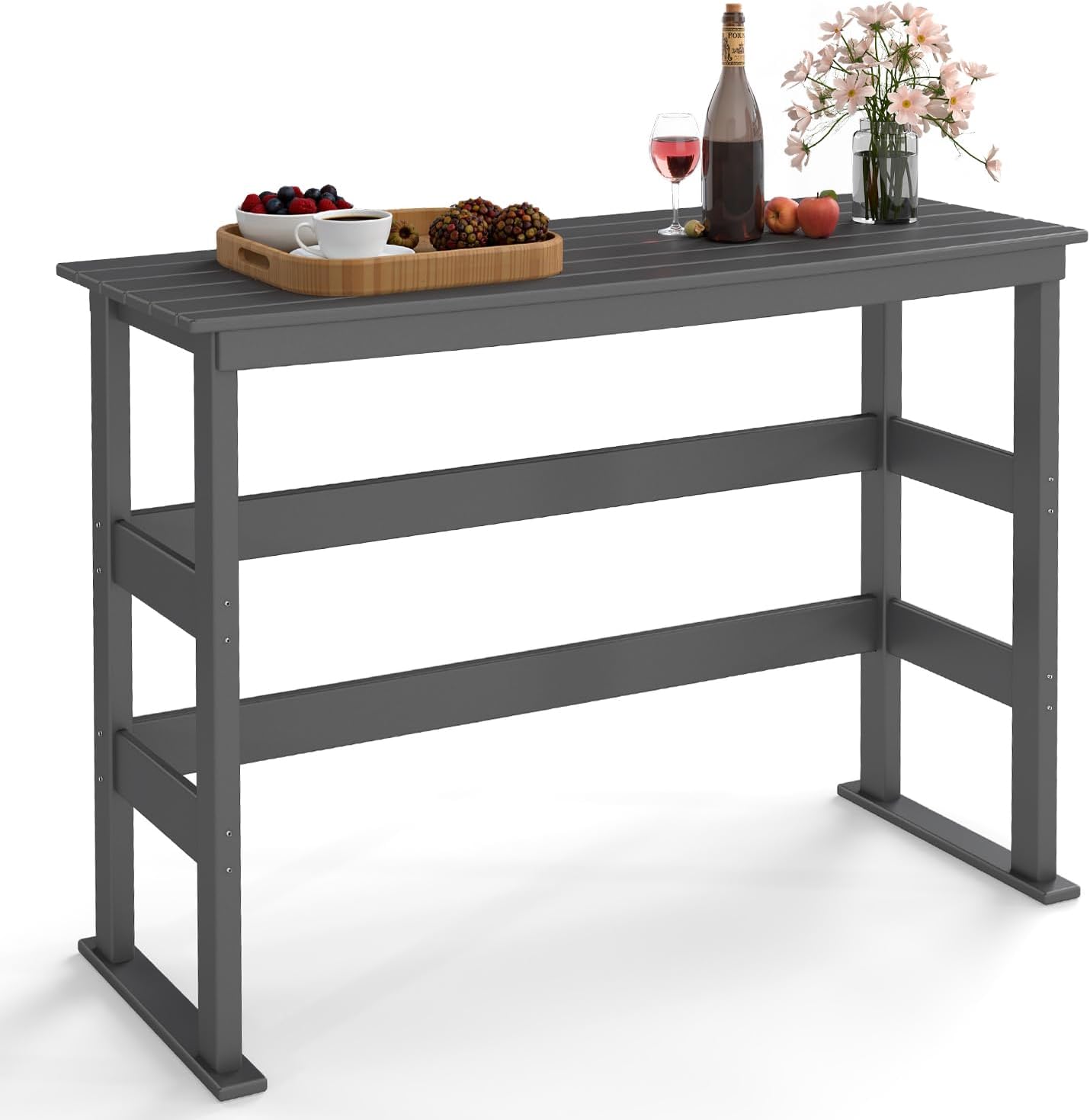 GREENVINES Outdoor-Bar-Table | 37" Counter Height Patio Tables | HDPE Plastic | 54" W x 21" D x 37" H | All Weather | Rectangle | High Top | for Backyard Balcony Poolside | Grey