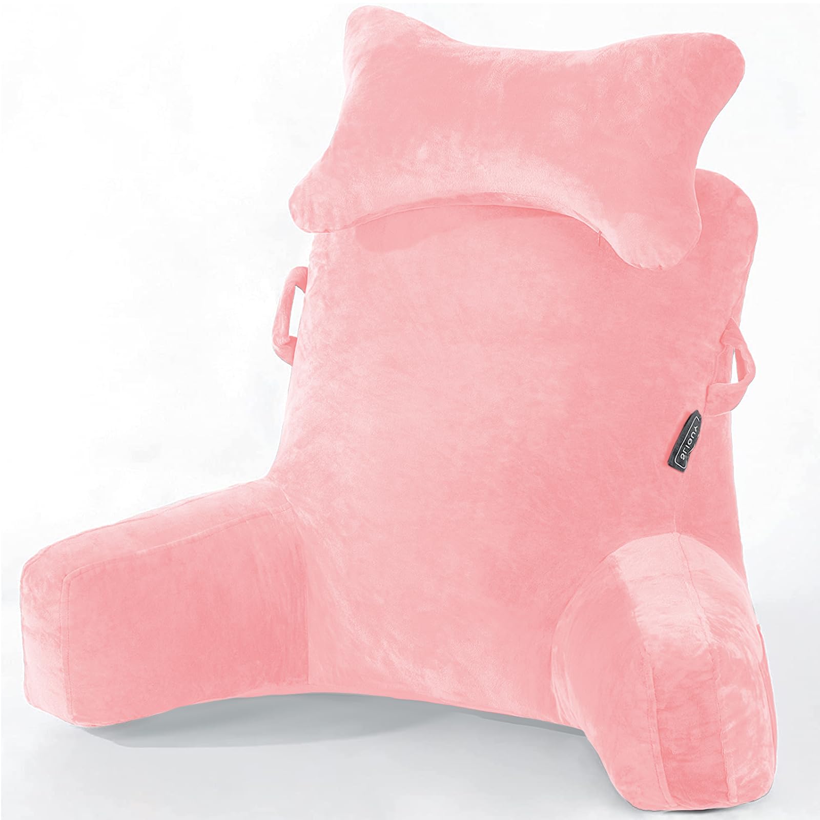 SLIGUY Reading Pillow-Bed Rest Pillow with Detachable Neck Roll & Higher Support Arm for Sitting in Bed Couch or Floor-Backrest Reading Pillow Adult Back Pillow for Watching TV/Gaming,Pink