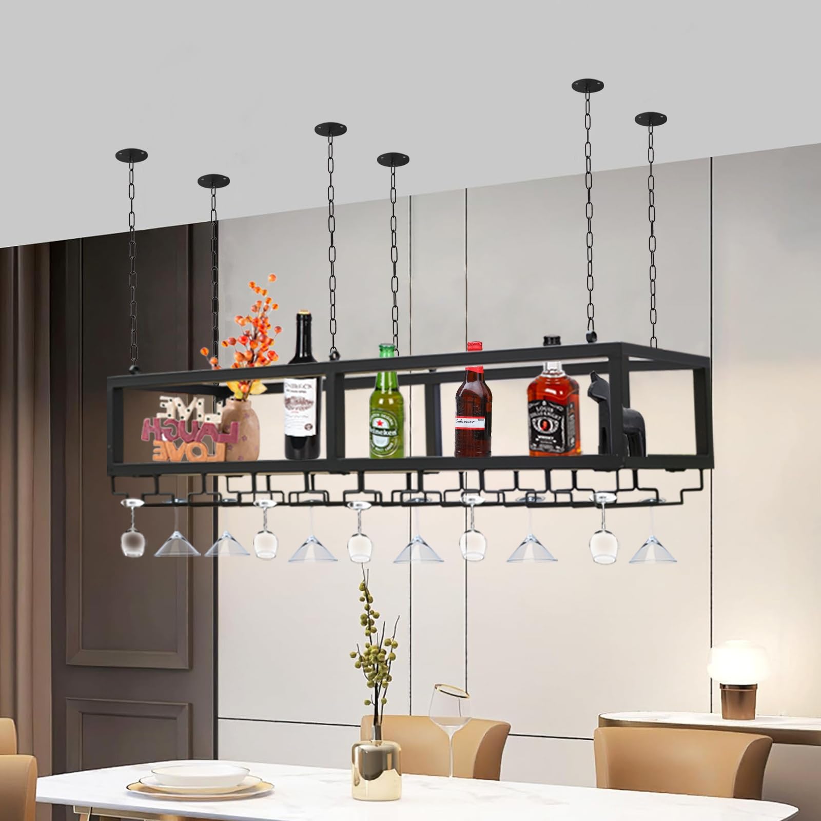 Mensola a soffitto Scaffale Decorativo Sospeso, Scaffale Galleggiante Rustico - Portabottiglie Da Soffitto, Per Soggiorno/cucina/bar, Con Catena Di Ferro Da 1 M (Size : 100 * 25 * 100cm)