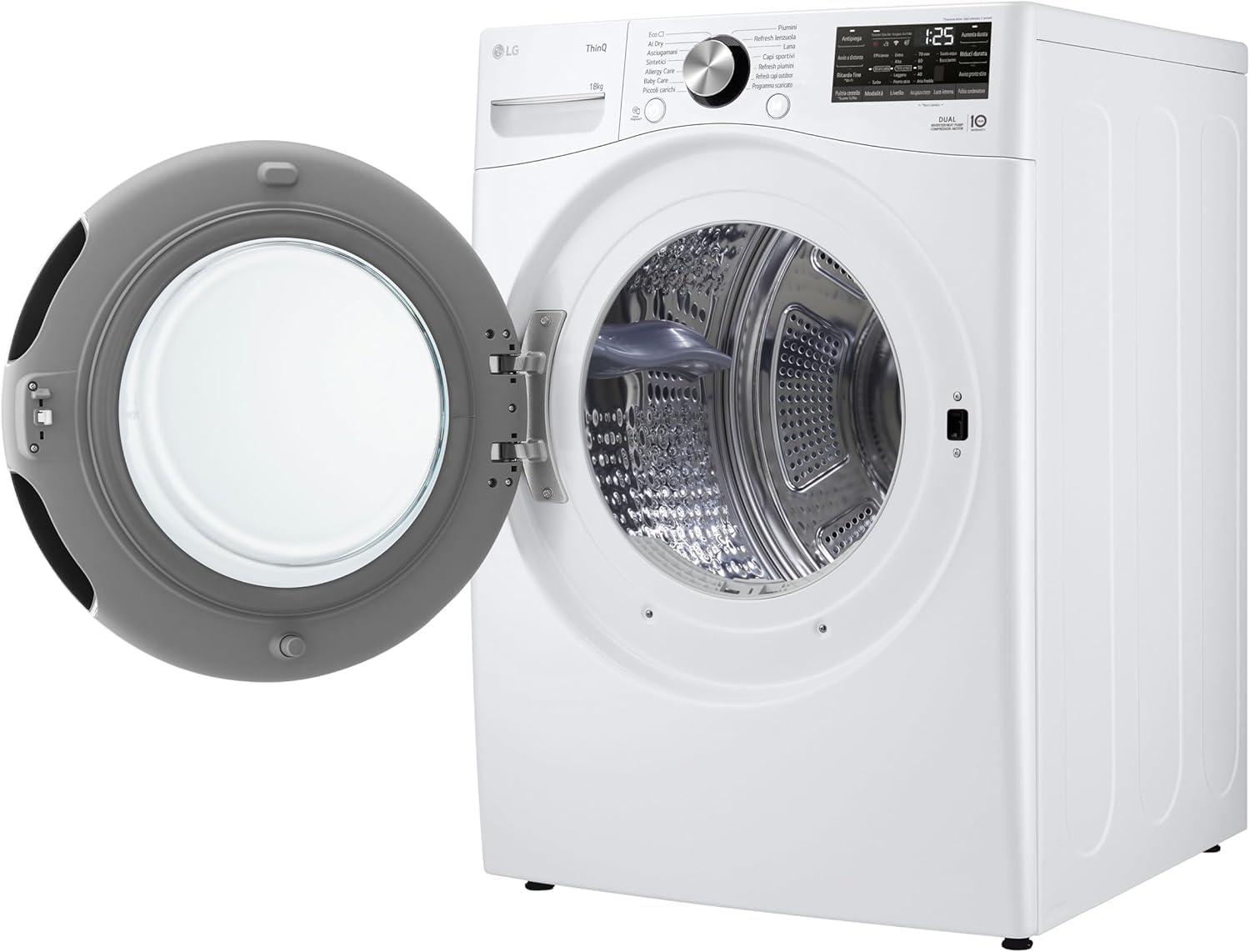 LG RH18U8AVCW Asciugatrice Smart 18kg, Classe A+++, Pompa di Calore DUAL Inverter, Motore Direct Drive, Intelligenza Artificiale AI Dry, Condensatore Autopulente, Wi-Fi, Serie U8, Bianca