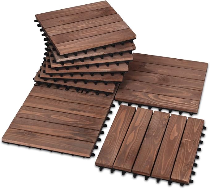 Giantex 11 PCS 12" x 12" Floor Tiles, Interlocking Wood