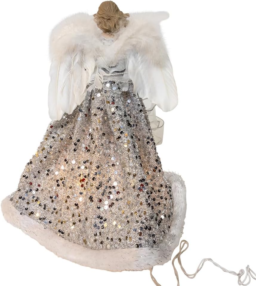 Kurt Adler 14" UL 10 Lights Silver & Ivory Angel Treetop - Image 4