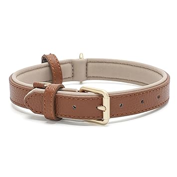 Tanpie Classic Genuine Leather Dog Collar Soft Breathable Waterproof Collars for Large Medium Small Dogs