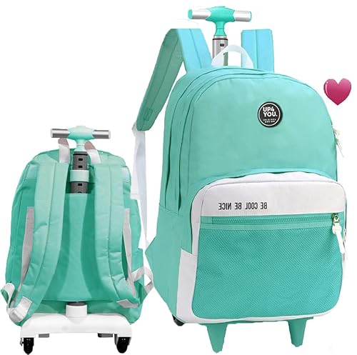 Kit Mochila Escolar Feminina Rodinha Impermeável Nice Verde Água Juvenil Infantil Luxcel