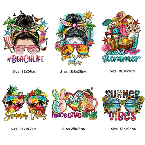 Summer Iron On Patches, 6 Sheets Colorful Iron On Decals Coconut Tree Woman Hawaiian Style Heat Transfer Stickers Summer Iron On Applique For T-Shirts Pillow Cover Hoody Bag Diy Decorations #TOP1