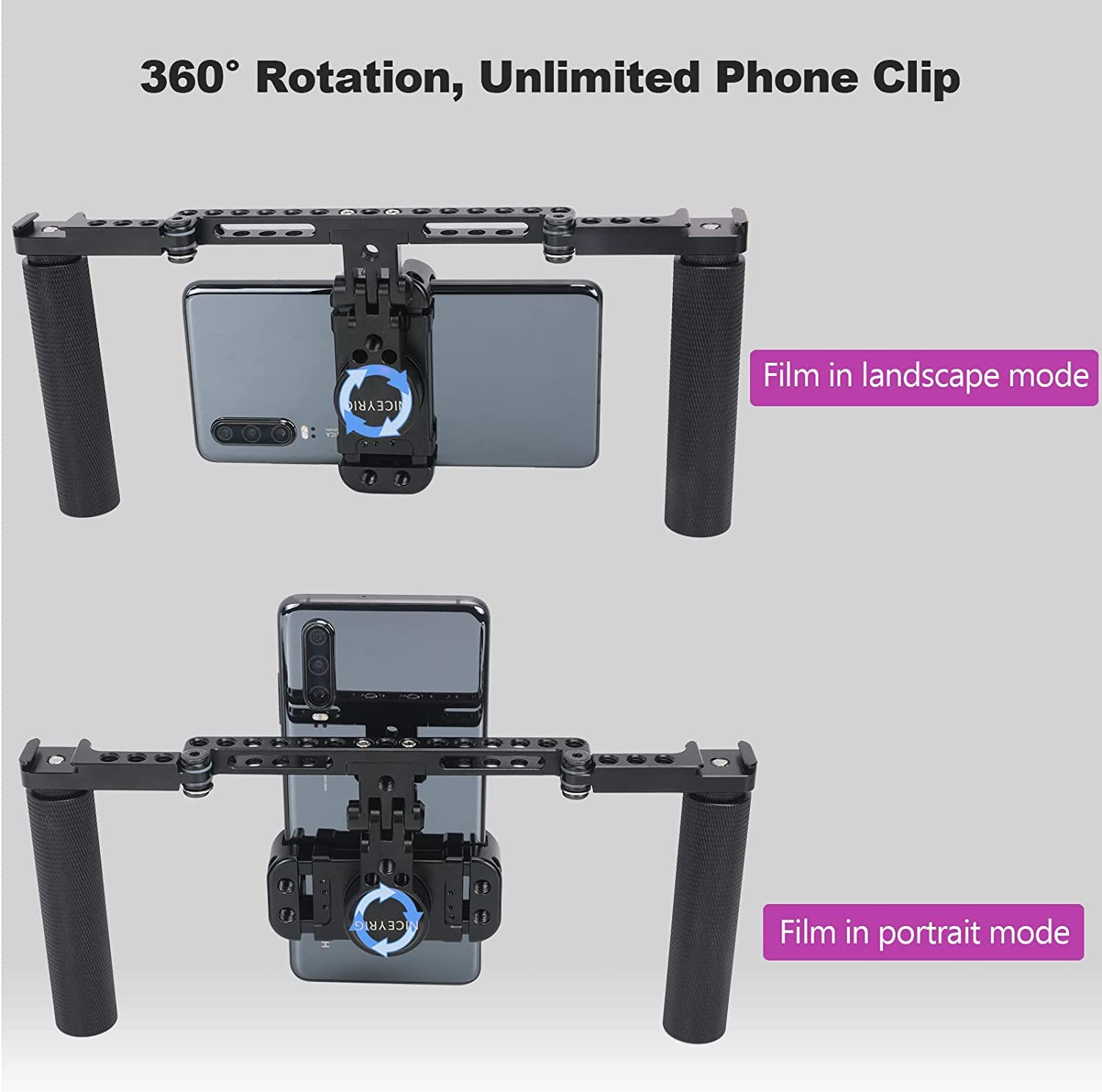 NICEYRIG Estabilizador de Doble Mano para teléfono Inteligente Vlog Vlogging Lives Kit de grabación de Video con Mango Plegable para teléfono Celular Android y iPhone 14/13/12/11/XS Pro MAX -521
