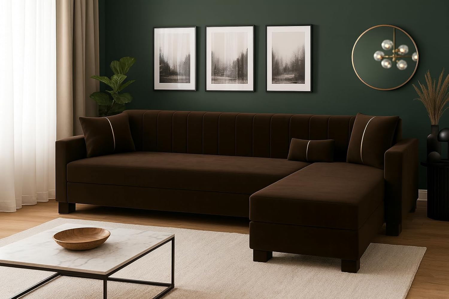 Almeria 5 Seater RHS L Shape Sofa Set | Soft Velvet Suede Fabric | Modern Design | Plush Comfort Cushions for Living Room (Dark Brown) Almeria 5 Seater RHS L Shape Sofa Set | Soft Velvet Suede Fabric | Modern Design | Plush Comfort Cushions for Living Room (Dark Brown)