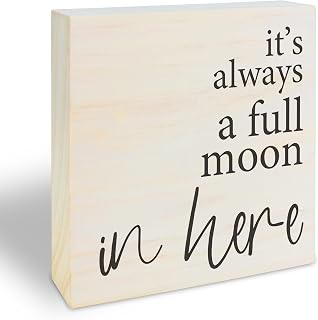 5" Bathroom Toilet Wooden Block Decor, It's Always A Full Moon In Here, Bathroom Toilet Sign, Bathroom Shelf Decor Tabletop Decor, Guest Room Rustic Farmhouse Bathroom Decor & Accessories - B08