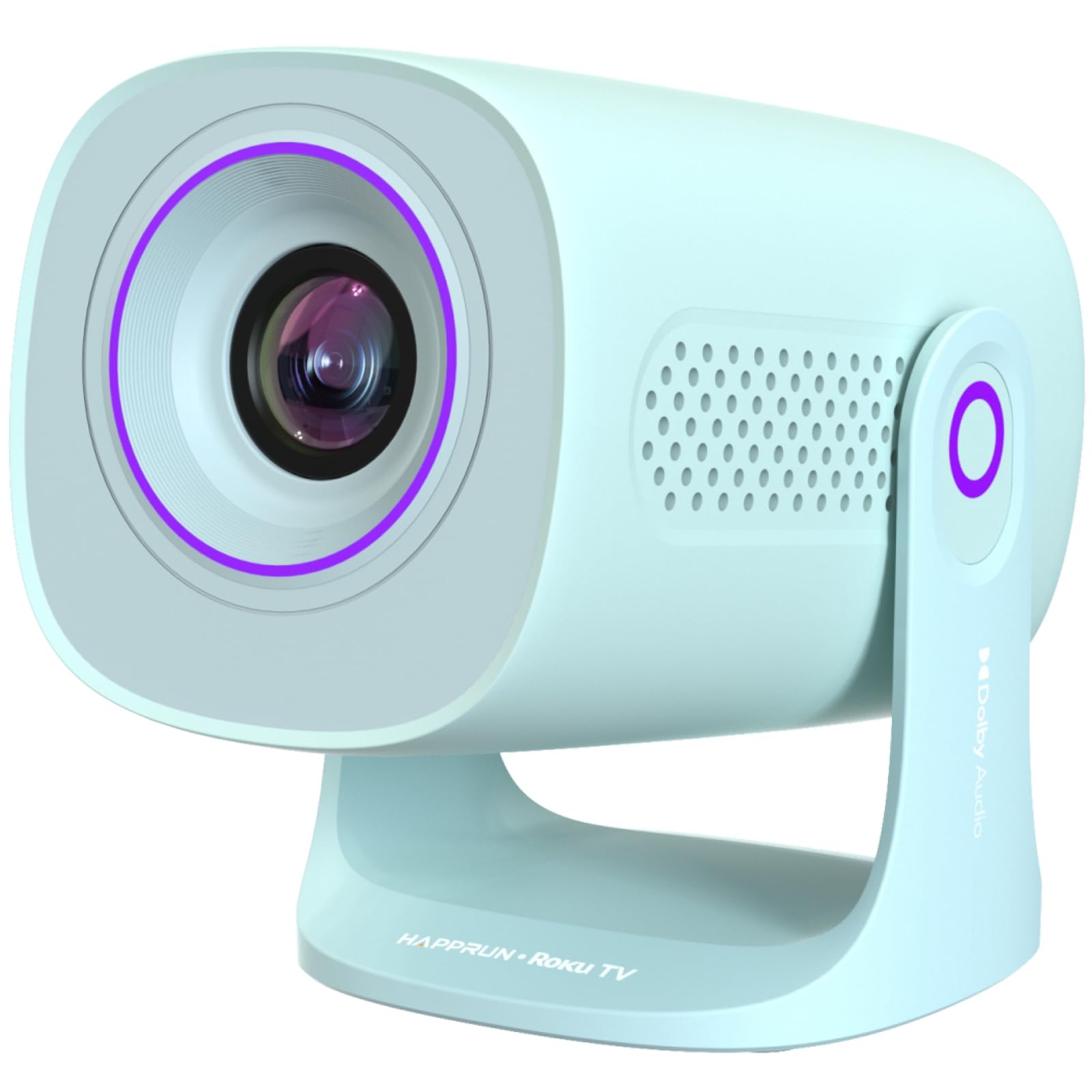 HAPPRUN Mini projecteur portable avec WiFi et Bluetooth, grand écran, haut-parleurs Dolby Audio, applications de streaming, projecteur de film intelligent, bleu clair