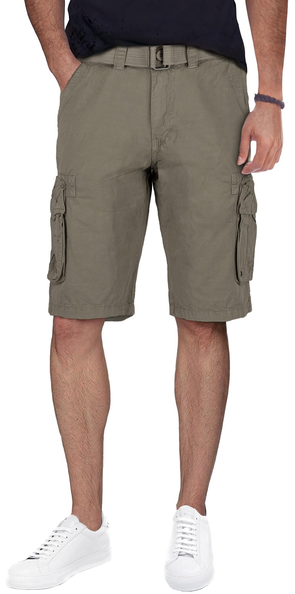 RAW X Mens Belted Cargo Short, 12.5" Inseam Cargo Shorts for Men - Beige - 40