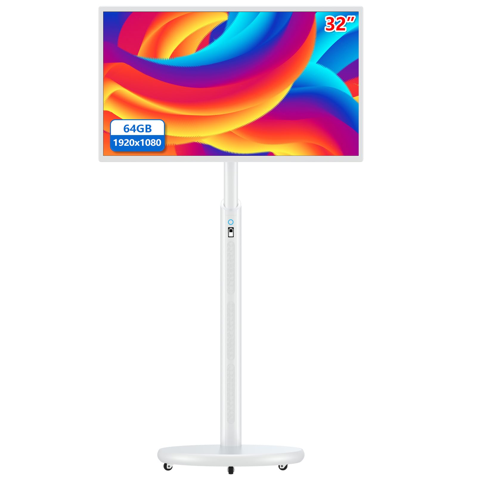 dxmart32 inch Portable TV Monitor 1080P Rotating Monitor Wireless TV Set on Wheels with Touch Screen Portable Built-in Battery Rolling (4-6H)