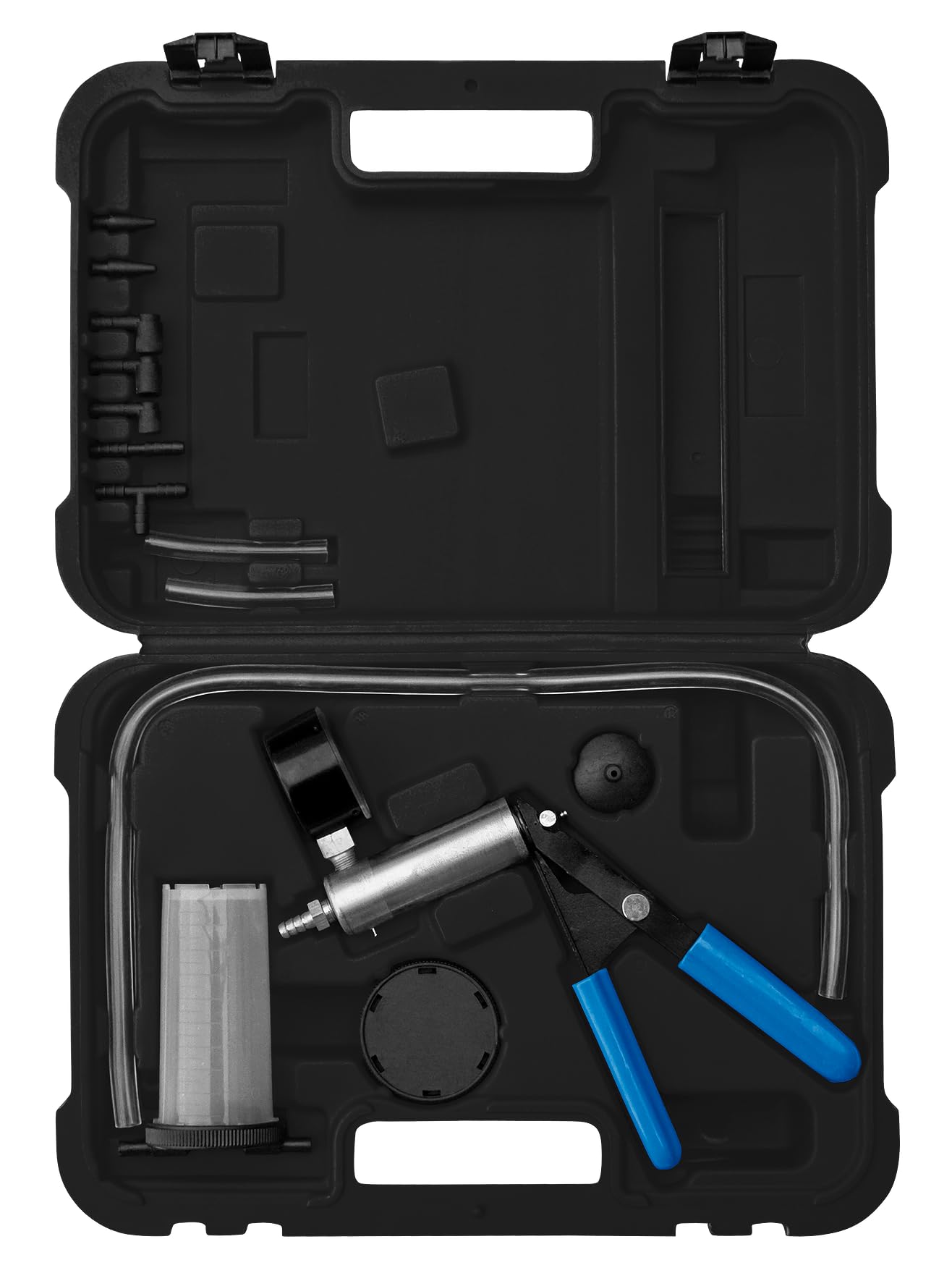 SW Stahl 01425L Set Pompa a Vuoto, 14 Pezzi per Spurgo Freni Auto e Moto | Kit manuale con manometro e adattatori per spurgo freni e filtri carburante diesel o benzina, valigetta inclusa