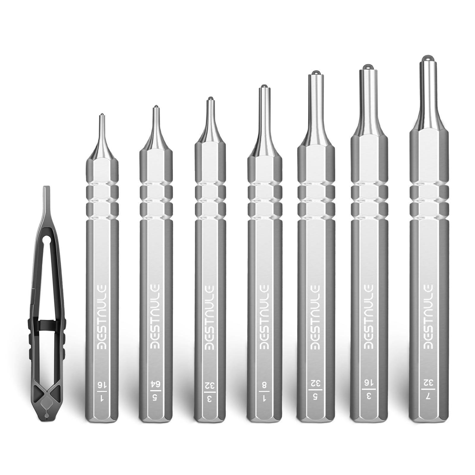 BESTNULE 8 Piece Roll Pin Punch Set, Pin Punch Set, Punch Tools with 1 Tweezers, Made of Solid Material Including Steel Punch and Tweezer, Ideal for Machinery Maintenance